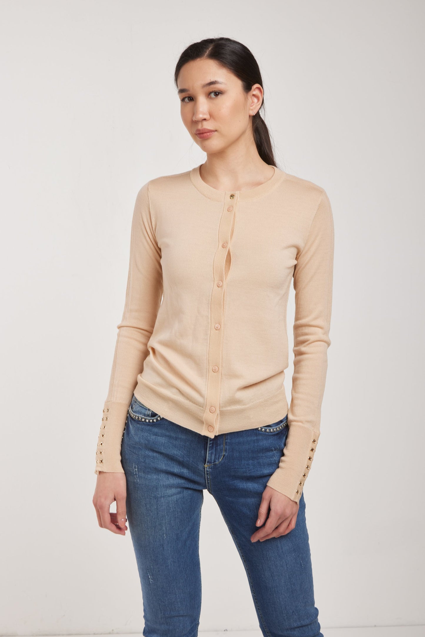PATRIZIA PEPE Cardigan Beige con Dettagli Oro