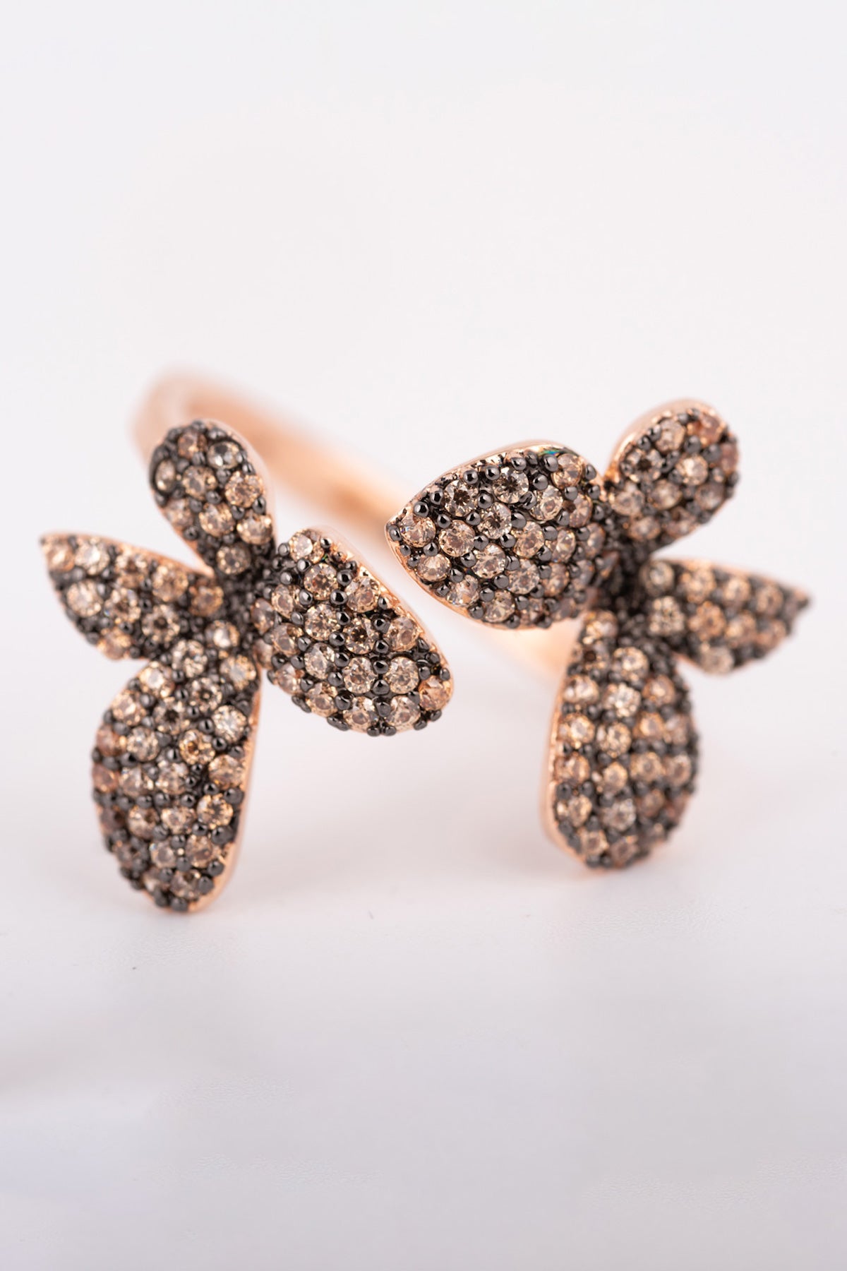 Double Flower Ring Black and Rosè