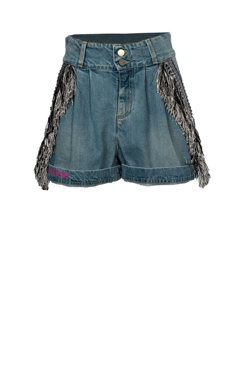 LE VOLIERE Shorts Denim con Frange