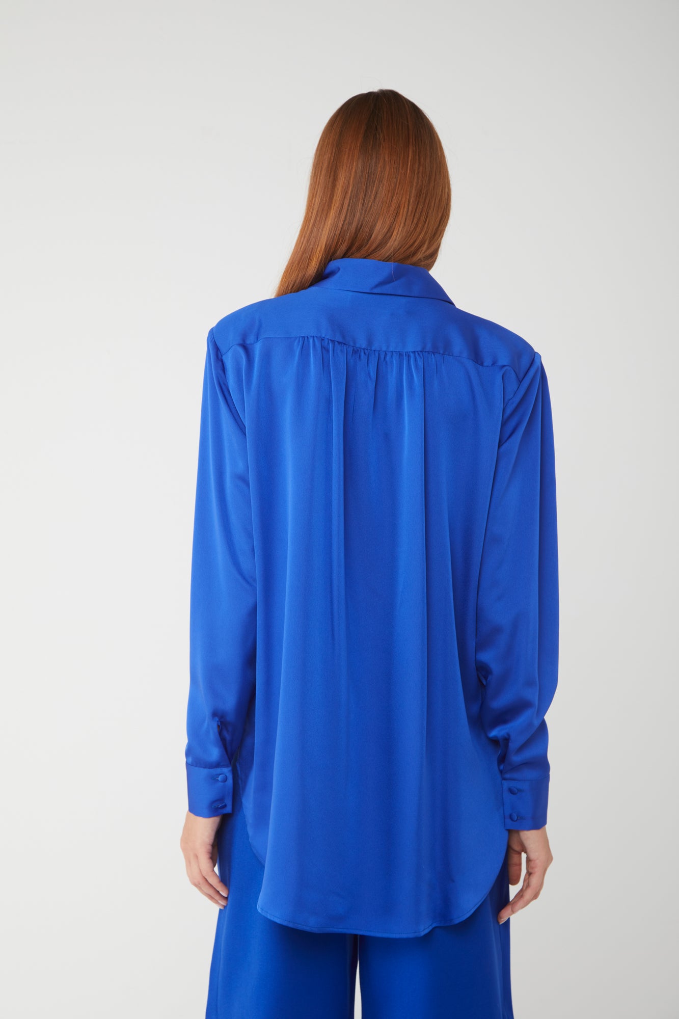 NINEMINUTES Camicia in Satin Blu Elettrico