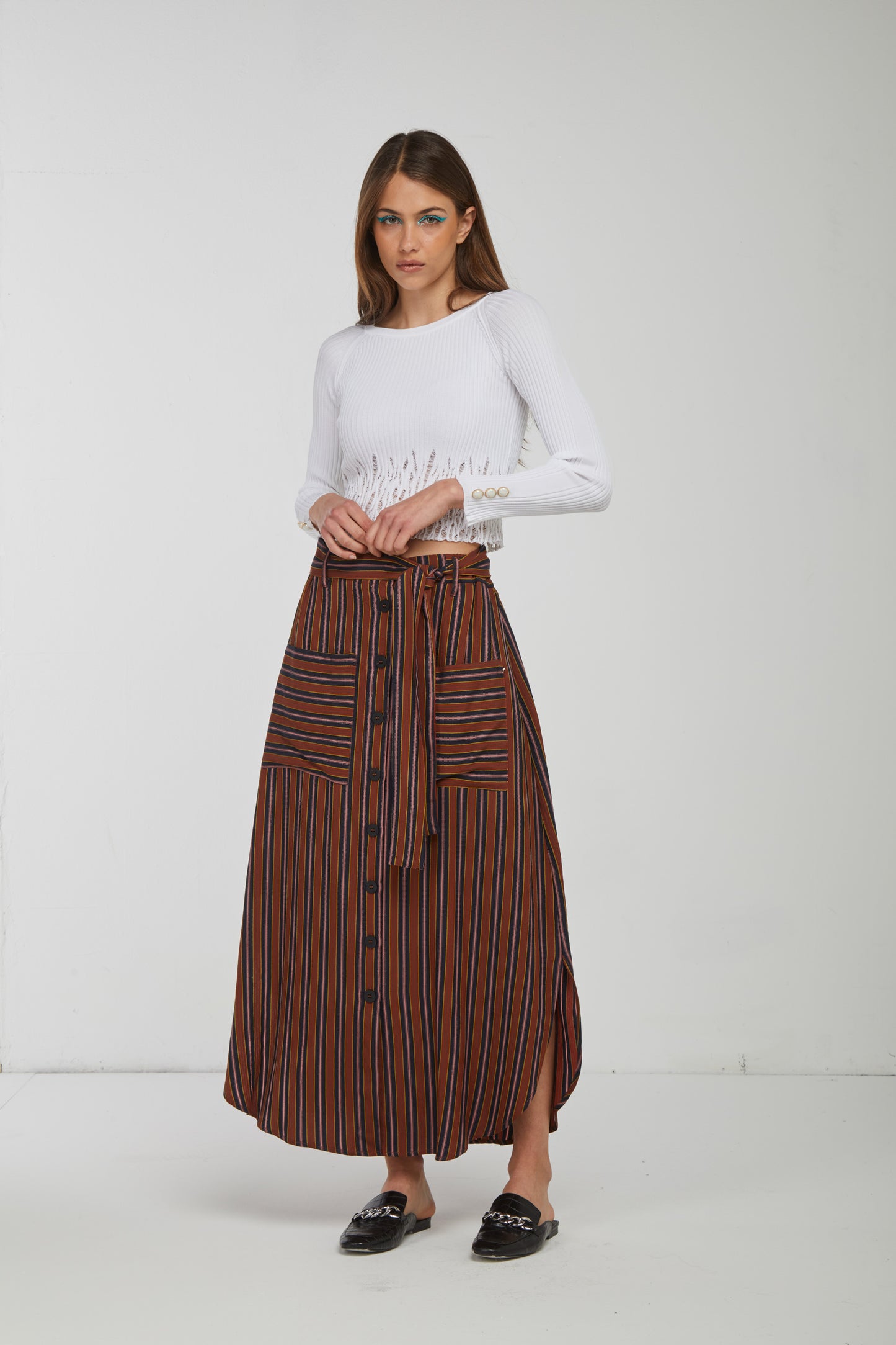 OTTOD'AME Long Rust Striped Skirt