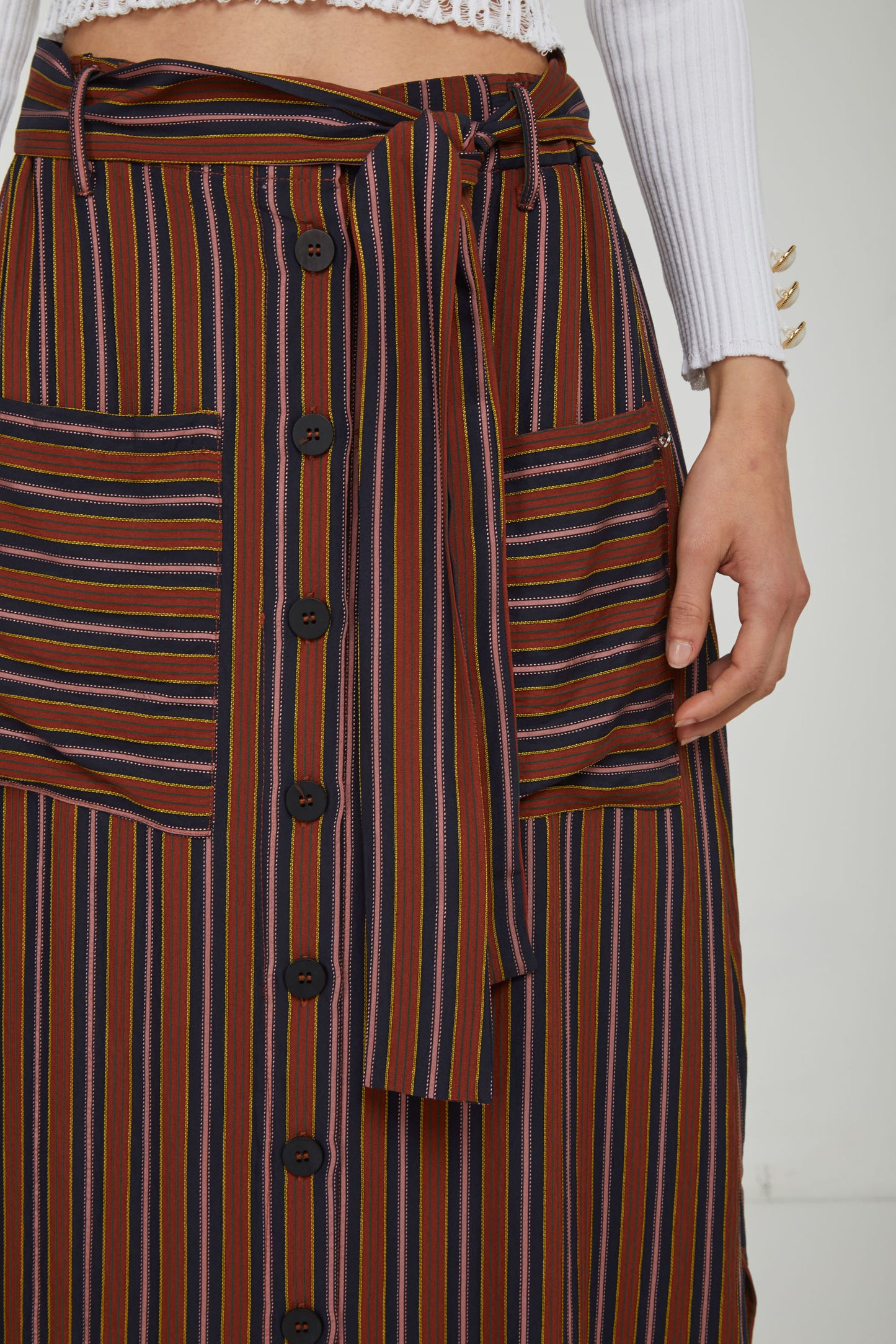 OTTOD'AME Long Rust Striped Skirt