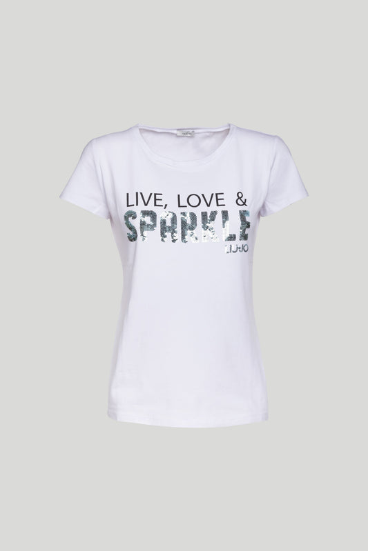 LIU-JO T-Shirt Bianca "Live, Love & Sparkle"