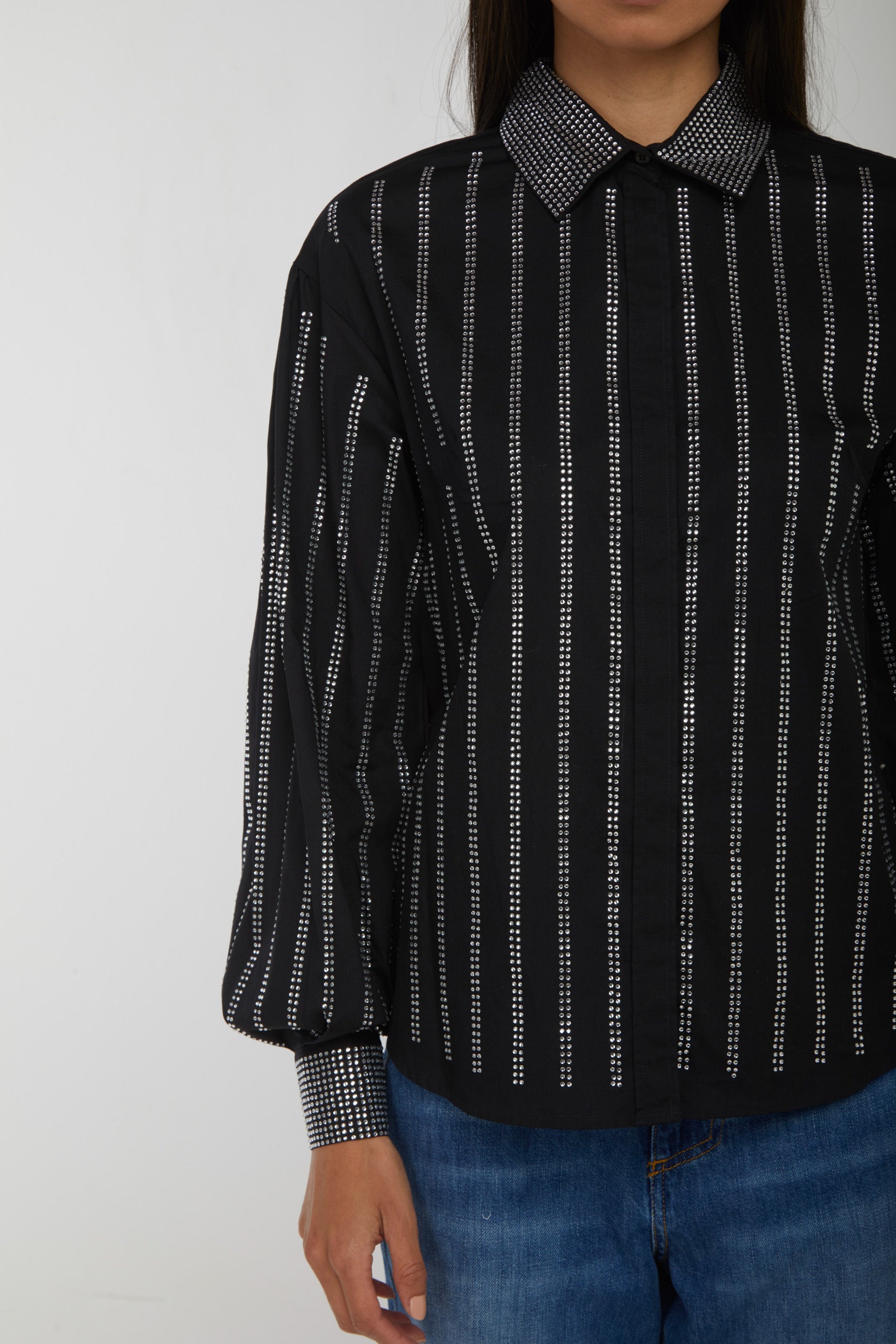PINKO Camicia Nera con Glitter Argento