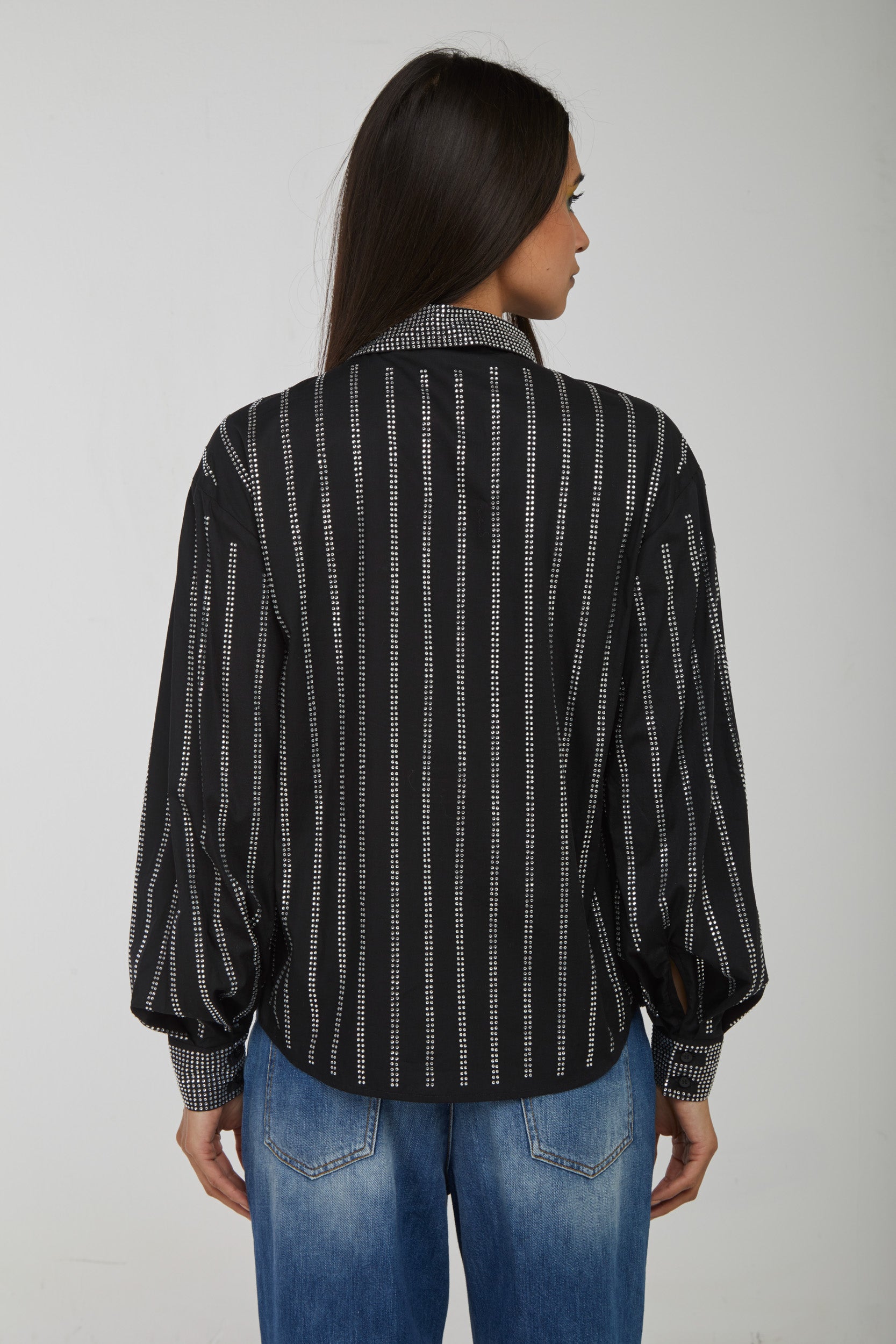 PINKO Camicia Nera con Glitter Argento