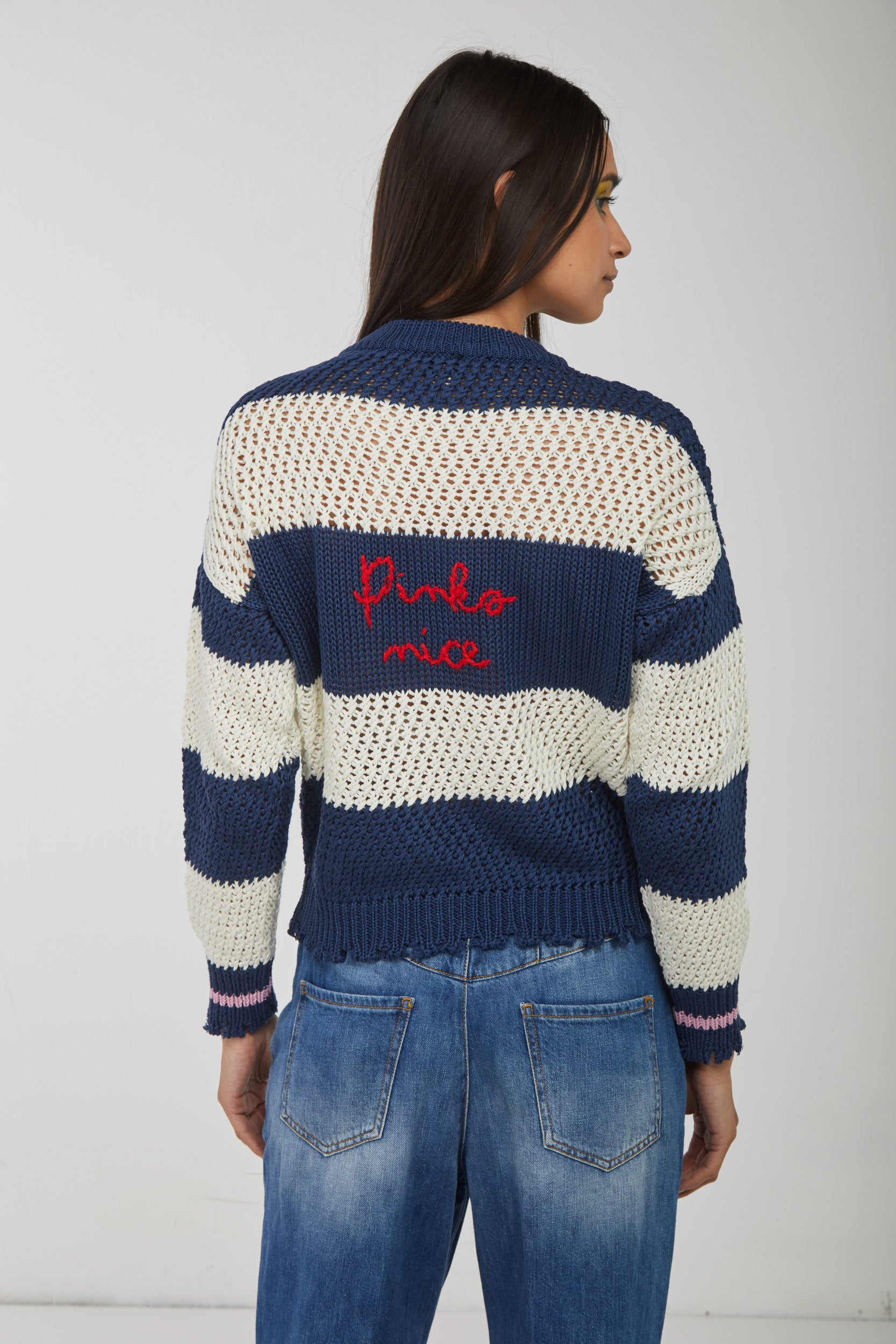 PINKO Blue and White "C'est So Nice" Sweater