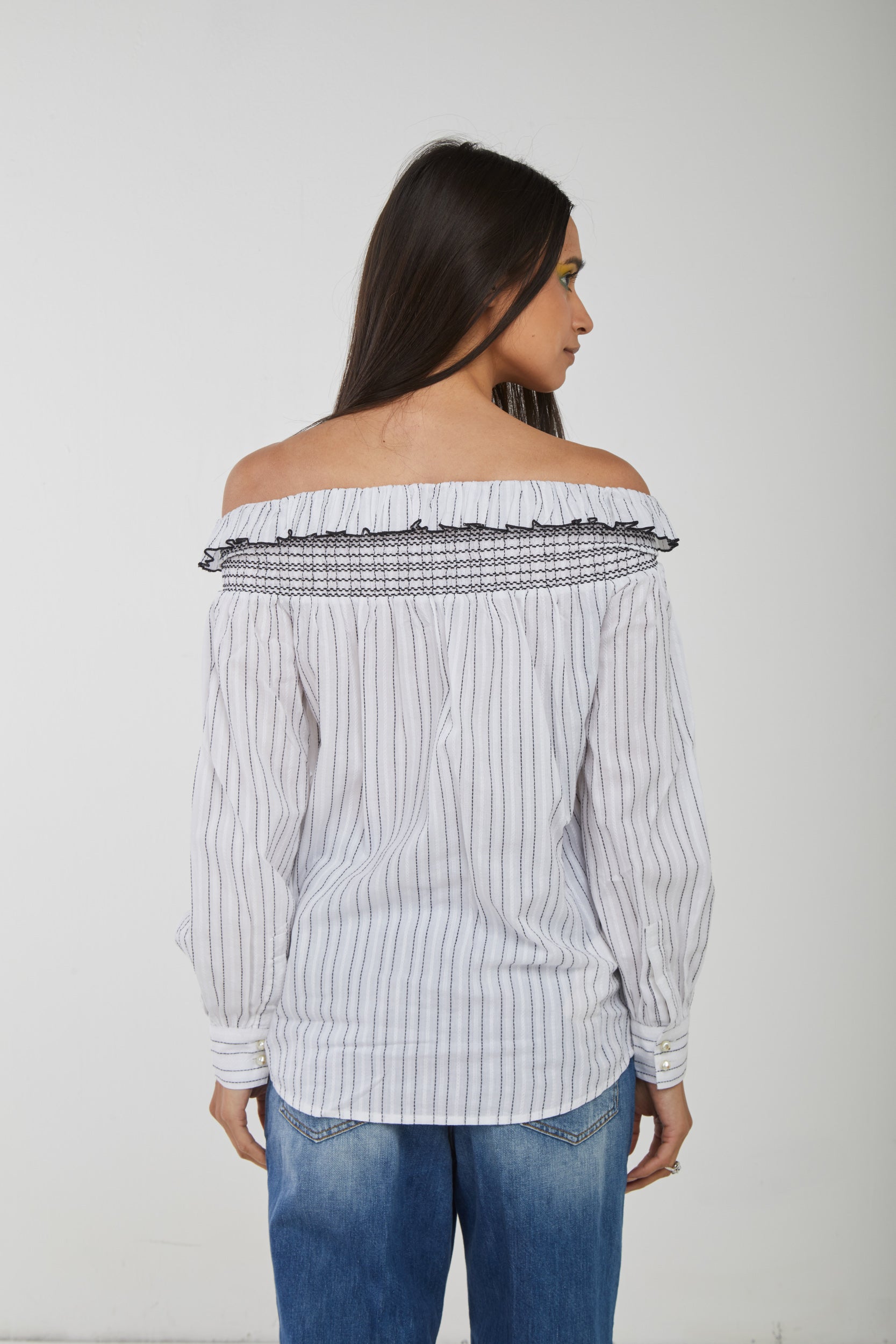PINKO Blusa a Righe con Scollo a Barca