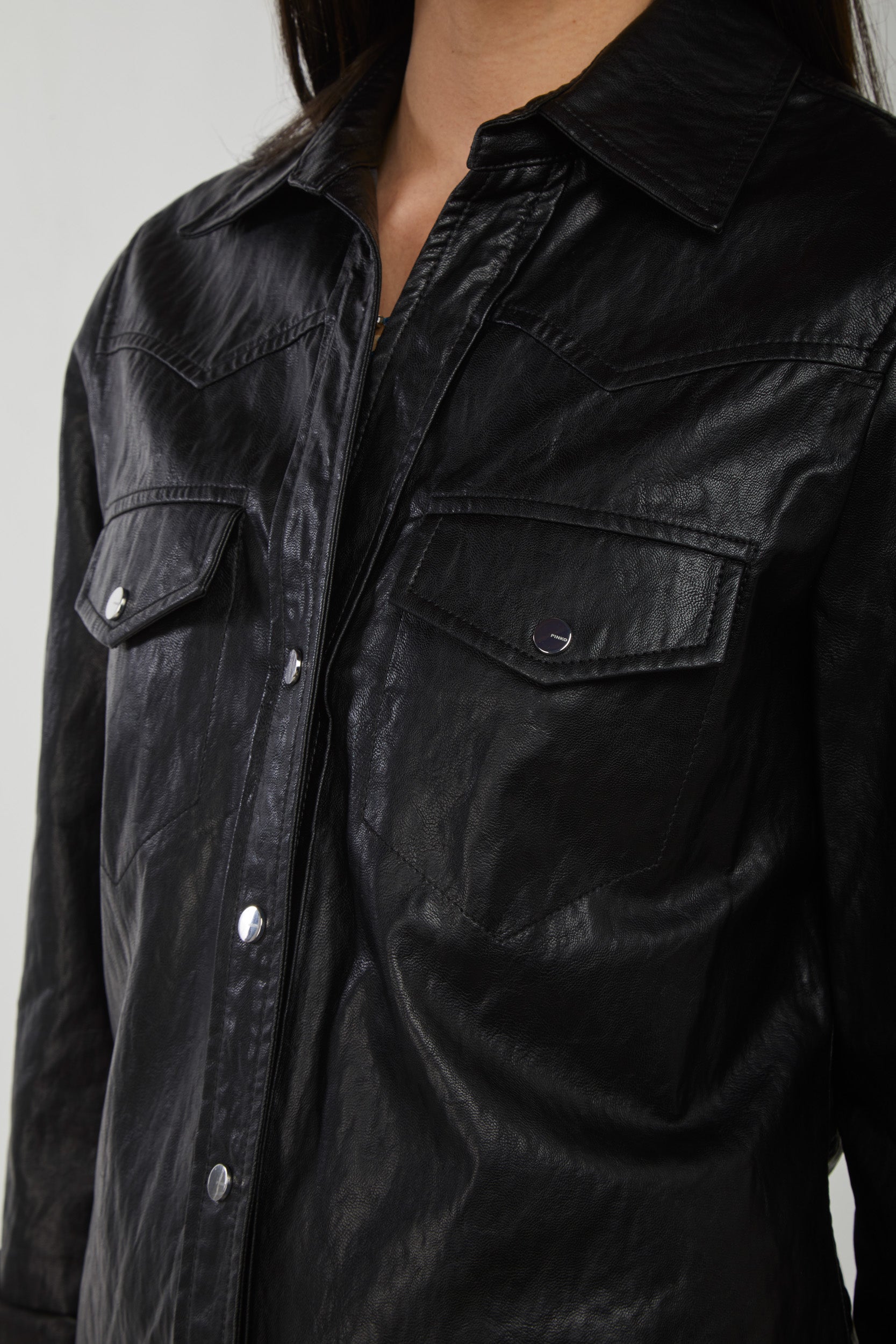 PINKO Camicia Simil-Pelle Nera