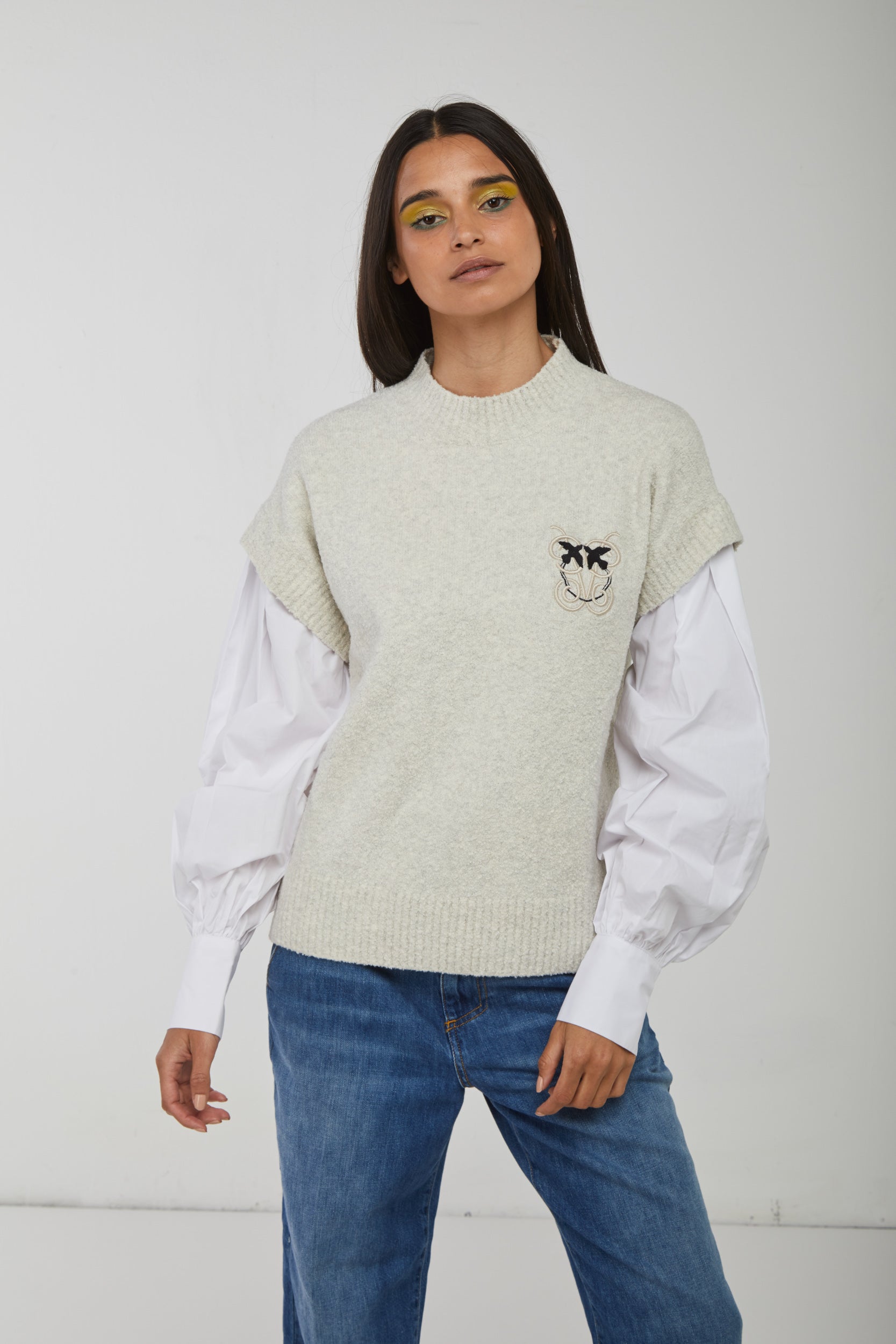 PINKO Ivory Sleeveless Effect Sweater