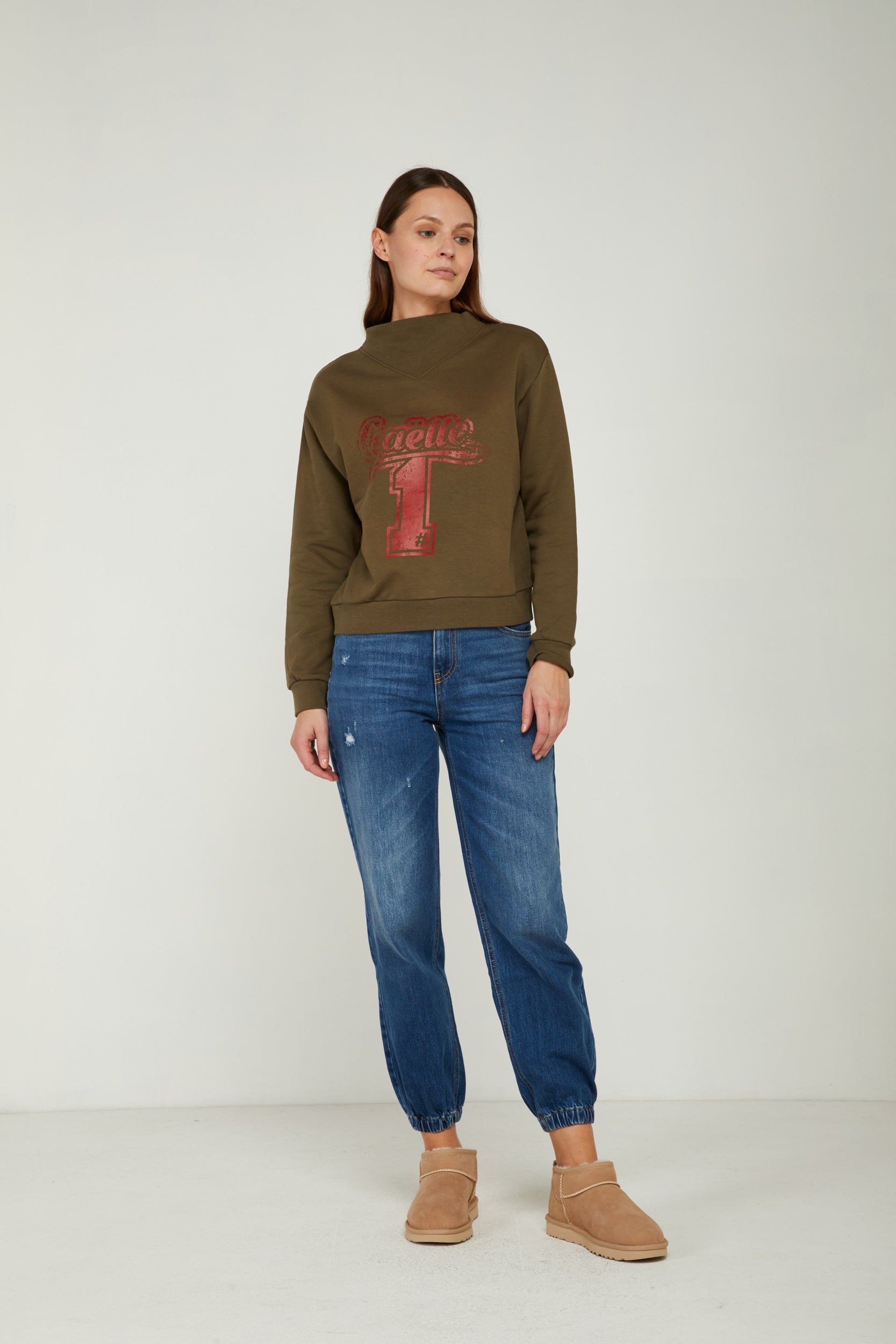 GAELLE Military Green Turtleneck Sweatshirt