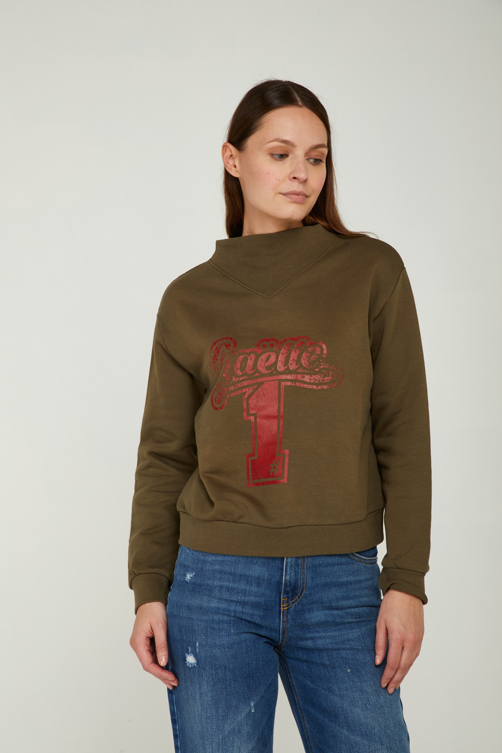 GAELLE Military Green Turtleneck Sweatshirt