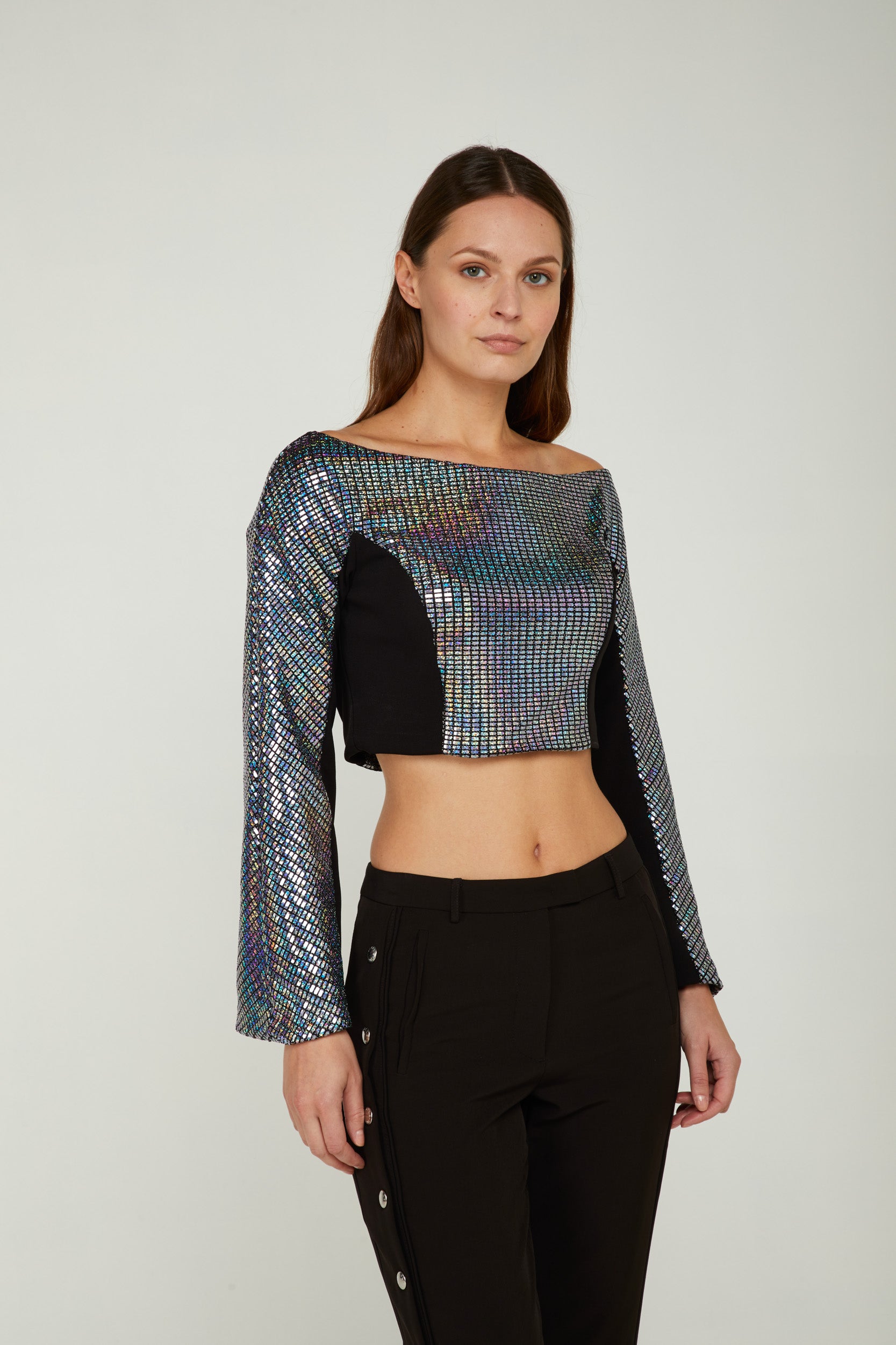 GAELLE Top con Tessuto Glitter Argento