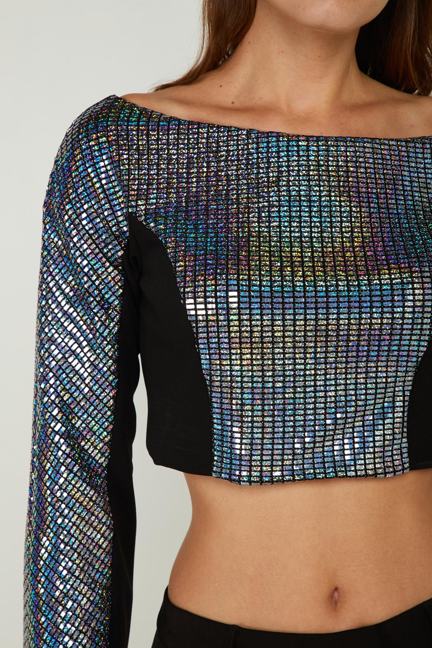 GAELLE Top con Tessuto Glitter Argento