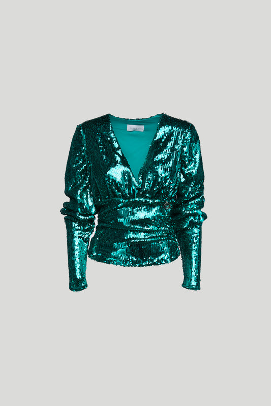 GAELLE Blouse with Paillettes Green