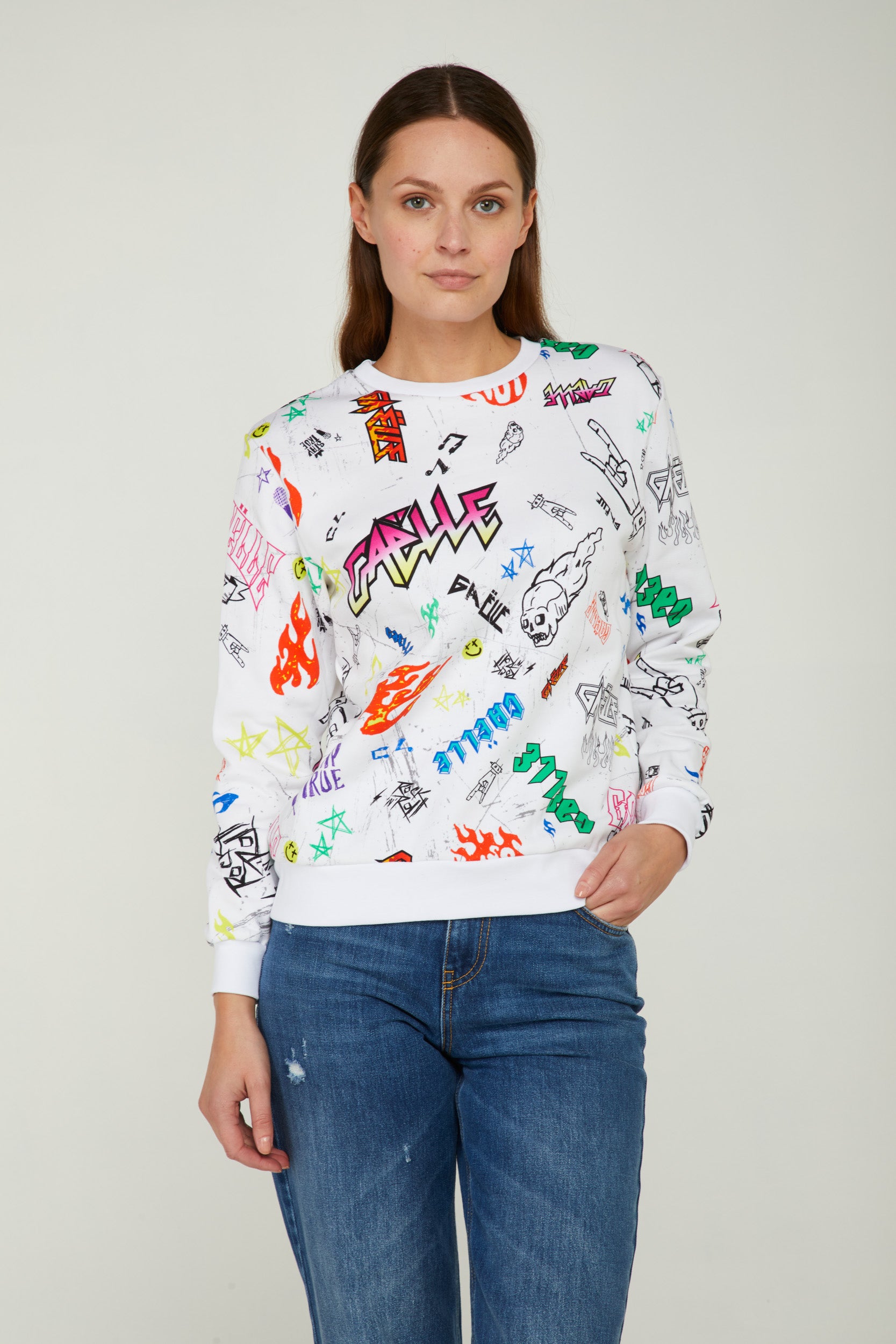 GAELLE White Sweatshirt with Multicolor Prints