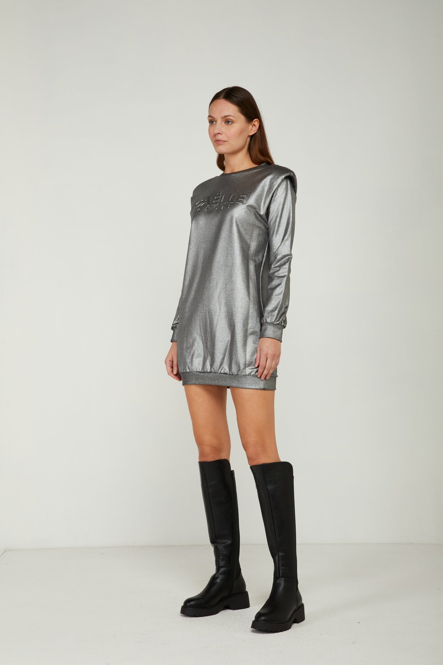 GAELLE Silver Sweatshirt Dress