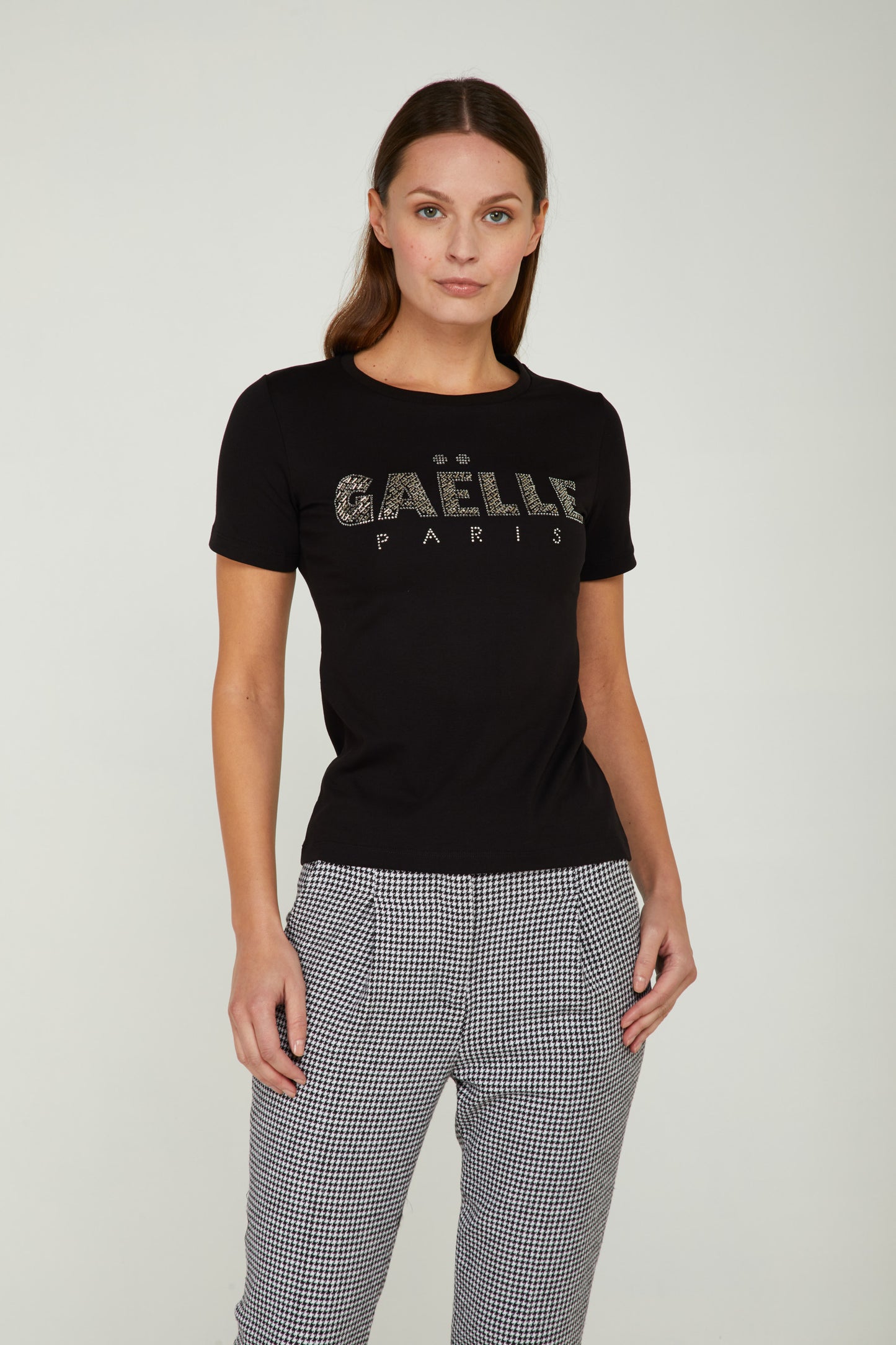 GAELLE T-shirt Nera con Logo Strass