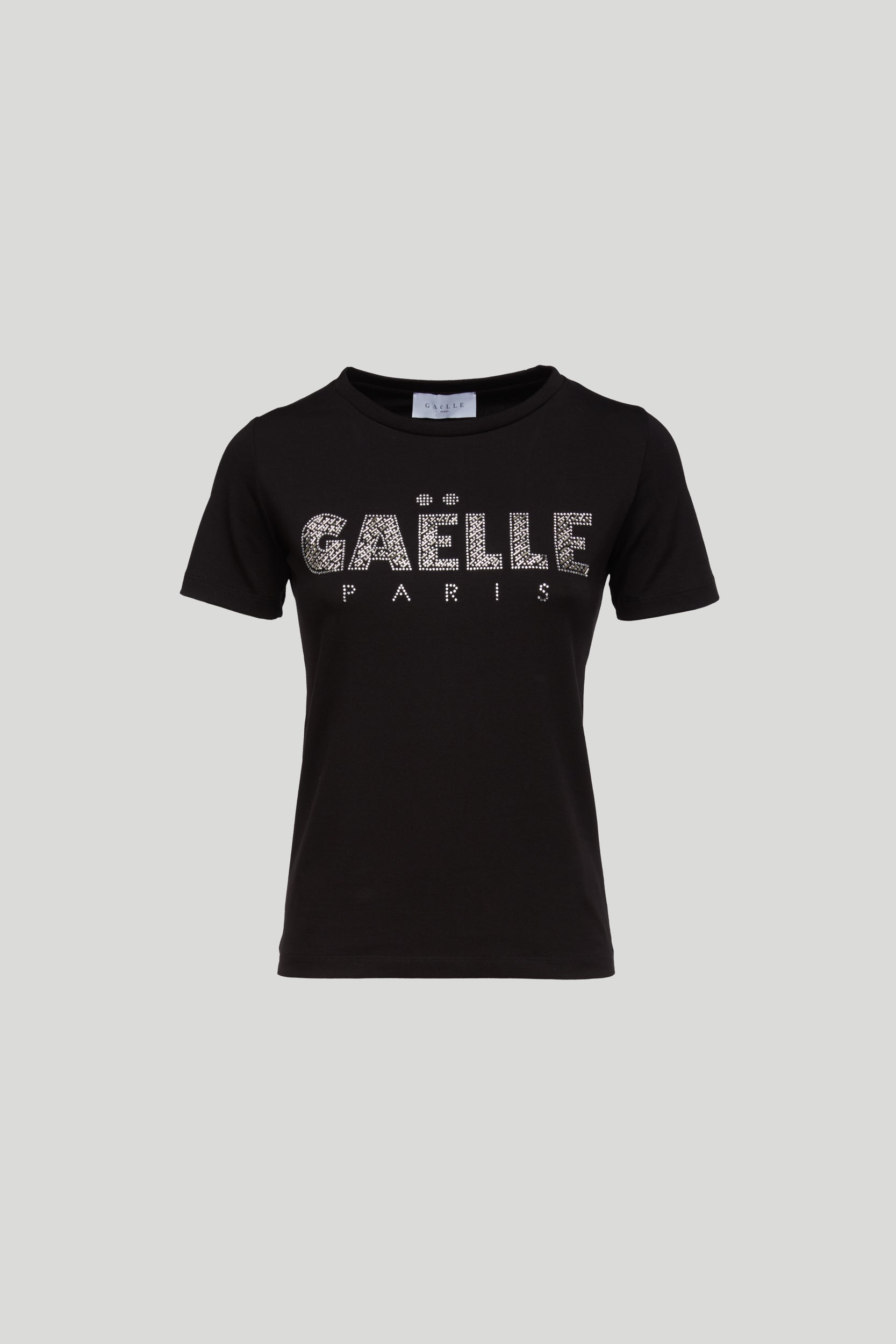 GAELLE T-shirt Nera con Logo Strass
