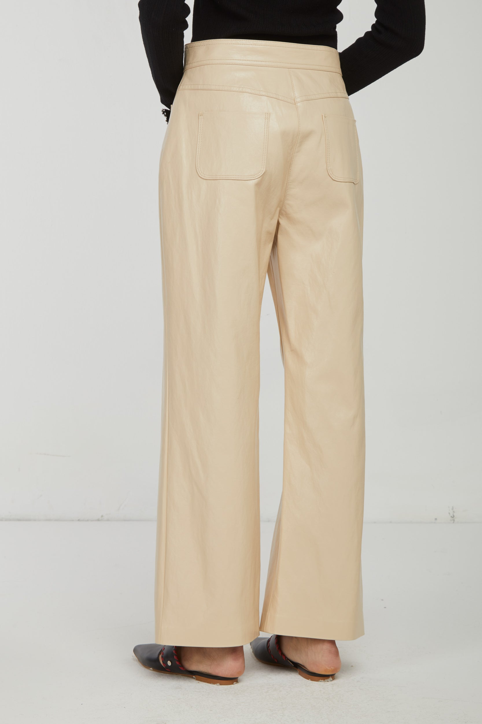 PINKO Pantalone Flare in Simil Pelle Beige
