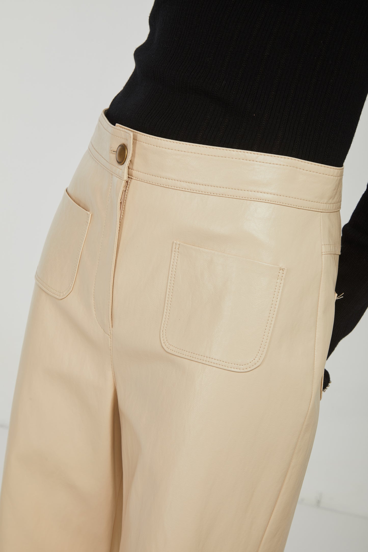 PINKO Flare Trousers in Beige Leatherette