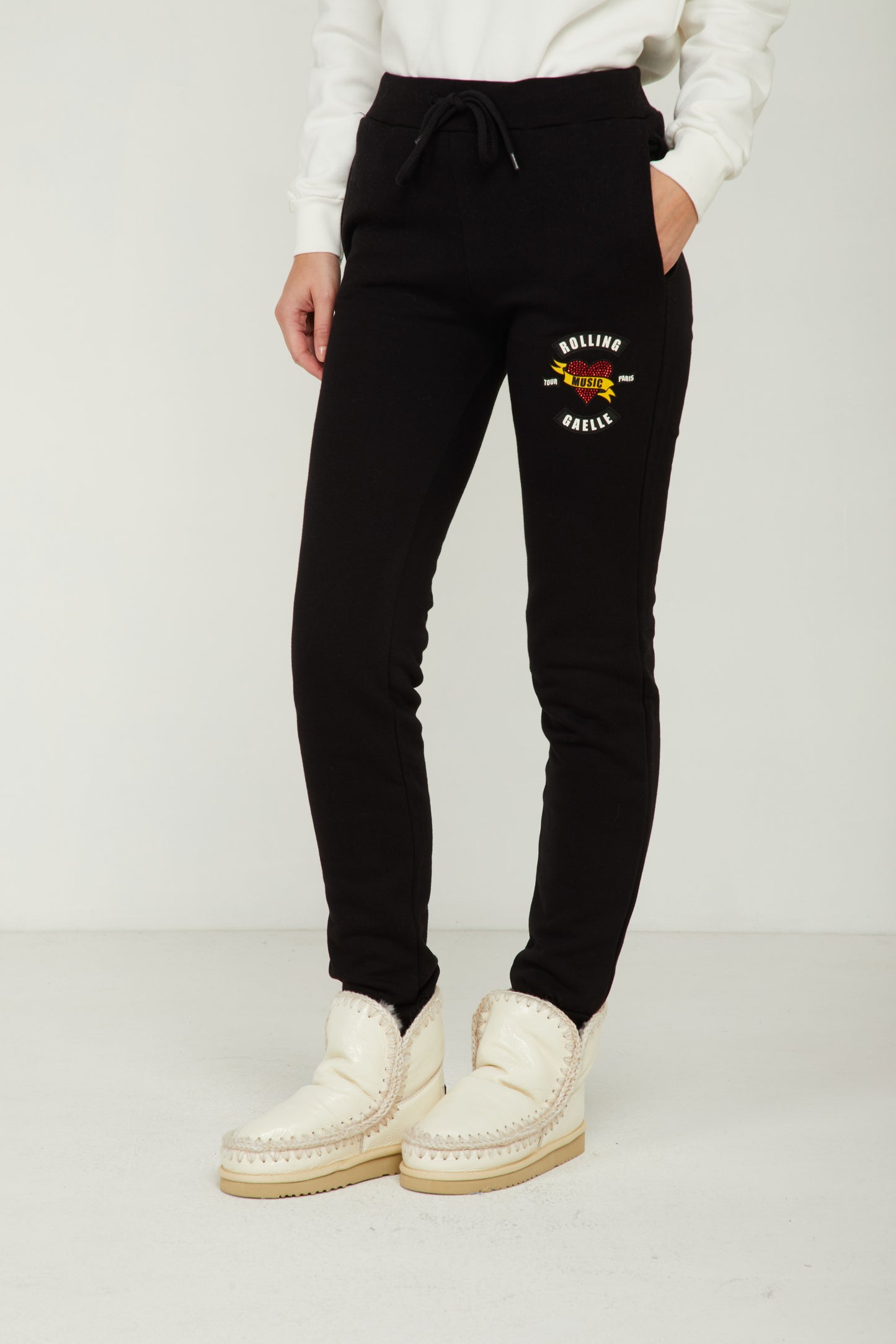 GAELLE Pantalone Tuta Nero con Stampa