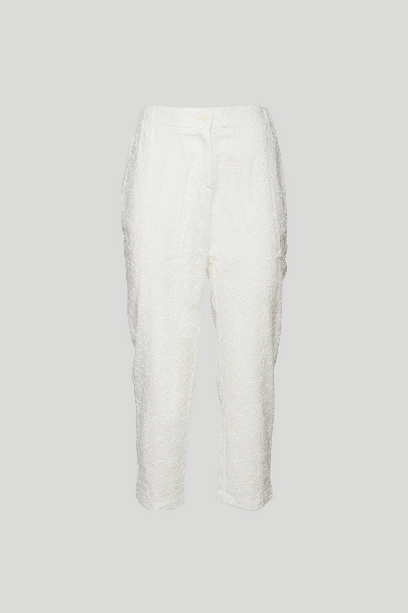 OTTOD'AME White Cotton Trousers and Embroideries