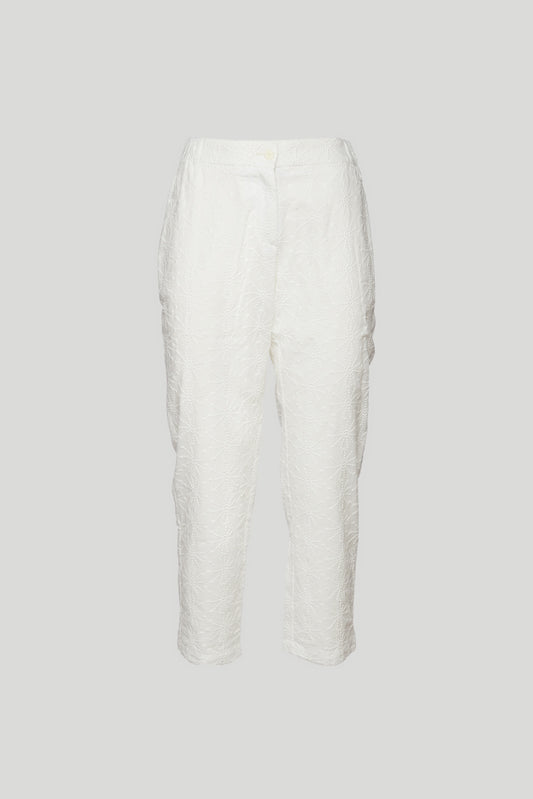 OTTOD'AME Pantalone Bianco Cotone e Ricami
