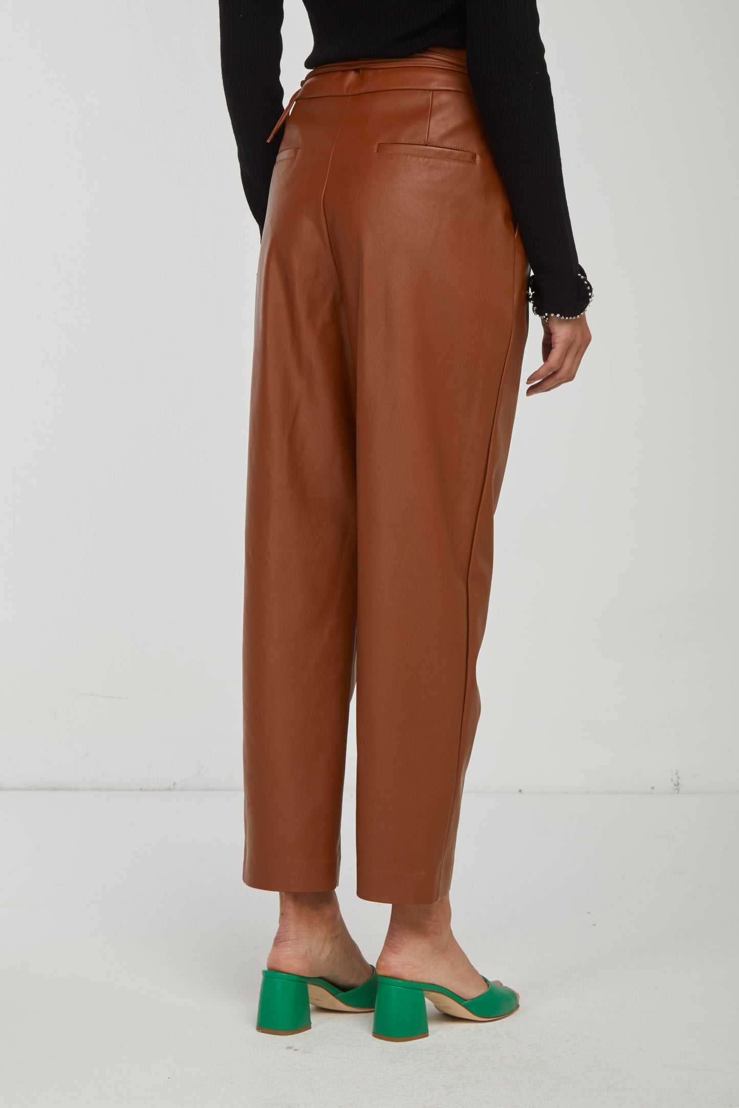 PINKO Pantalone Simil Pelle Marrone Incrocio