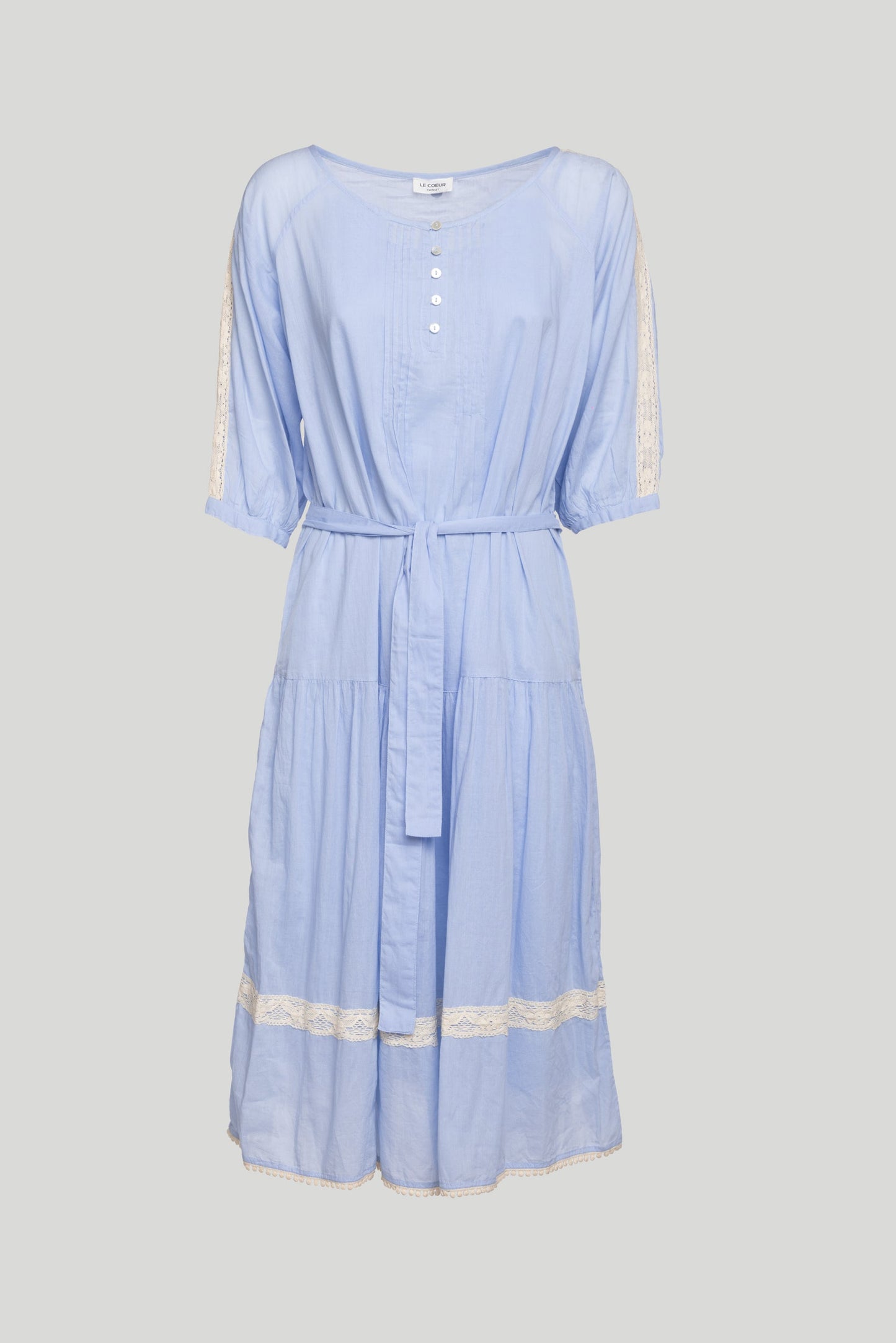 TWINSET Abito Chemisier Celeste e Pizzo
