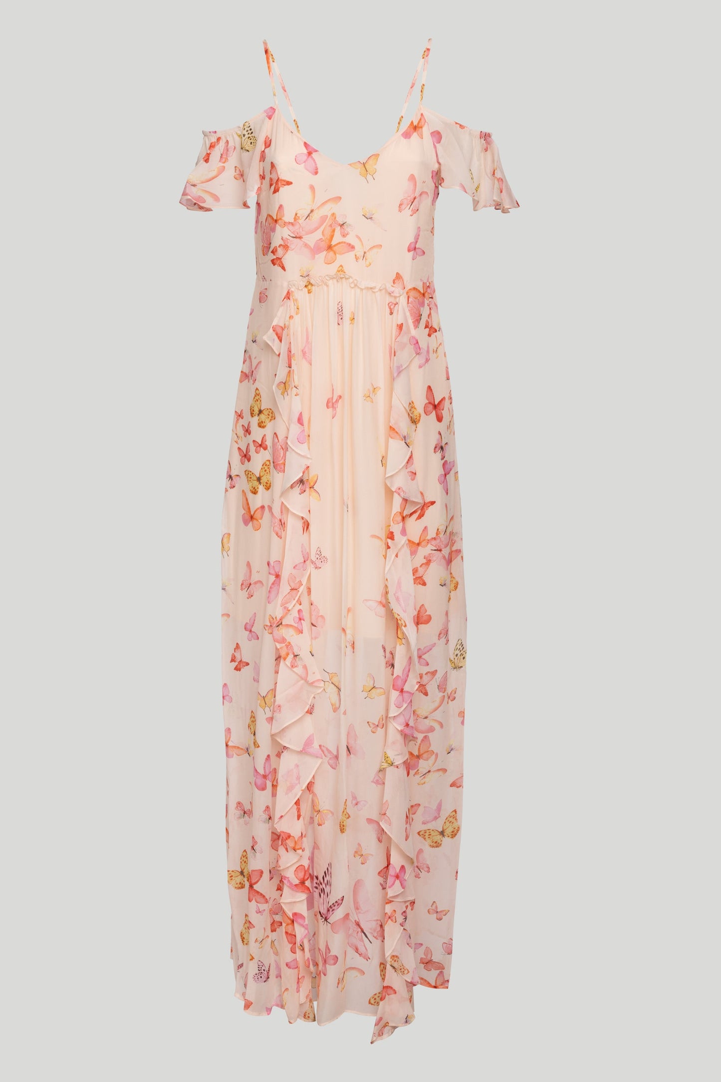 TWINSET Abito Lungo Rosa Chiffon Butterflies