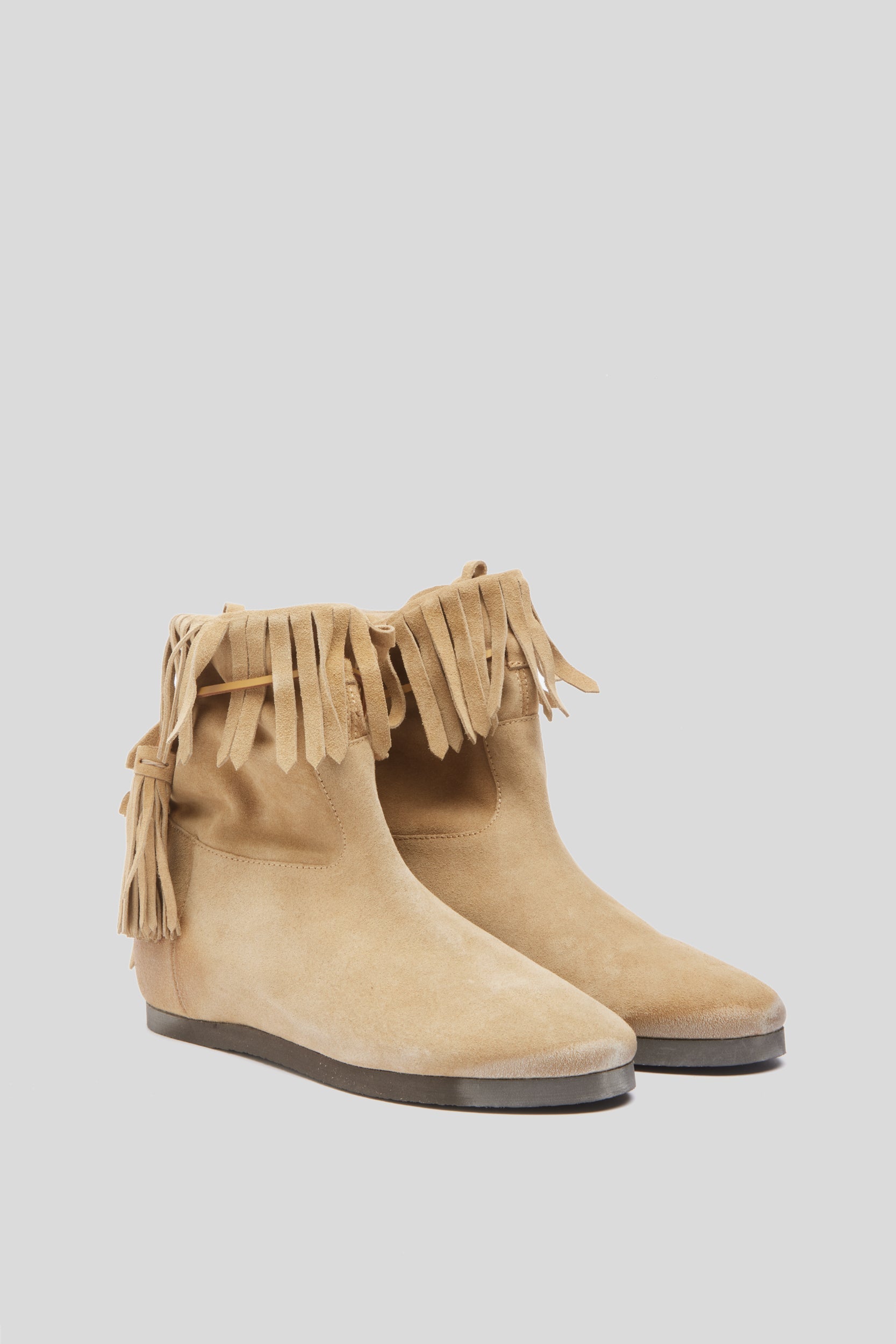 TWINSET Beige Suede and Fringes Ankle Boots