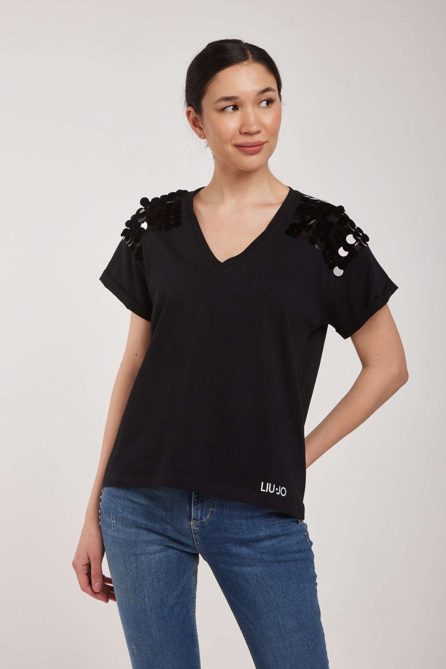 LIU-JO T-Shirt Nera con Paillettes