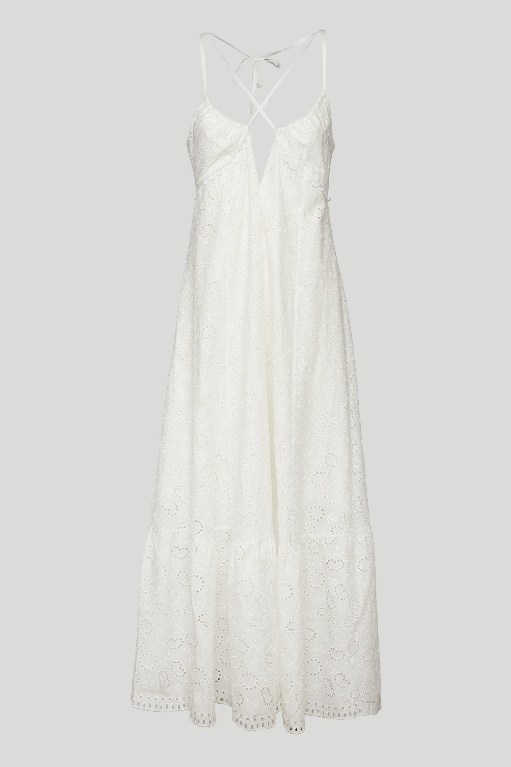 OTTOD'AME Long White Dress with Sangallo Lace