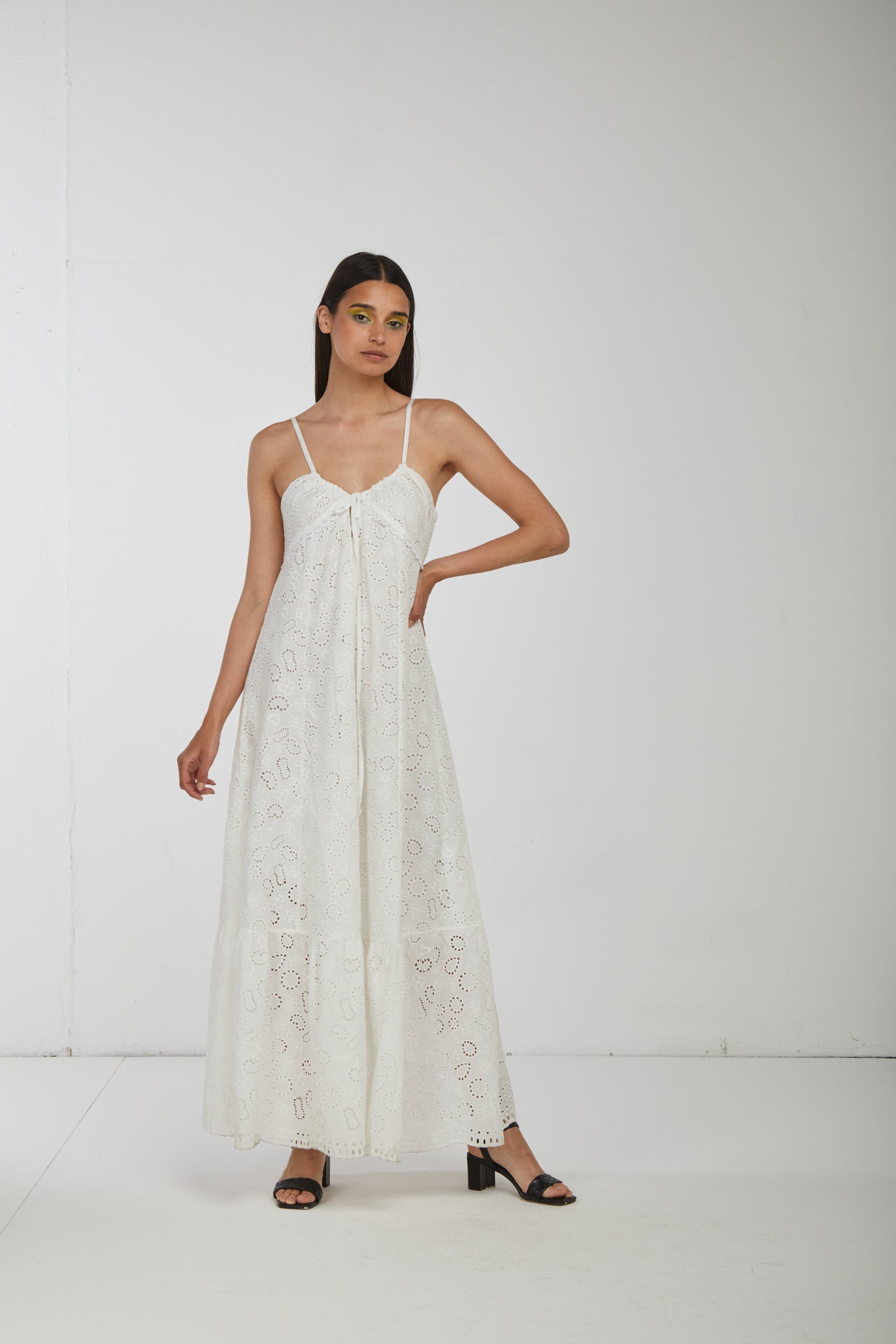 OTTOD'AME Abito Lungo Bianco Pizzo Sangallo
