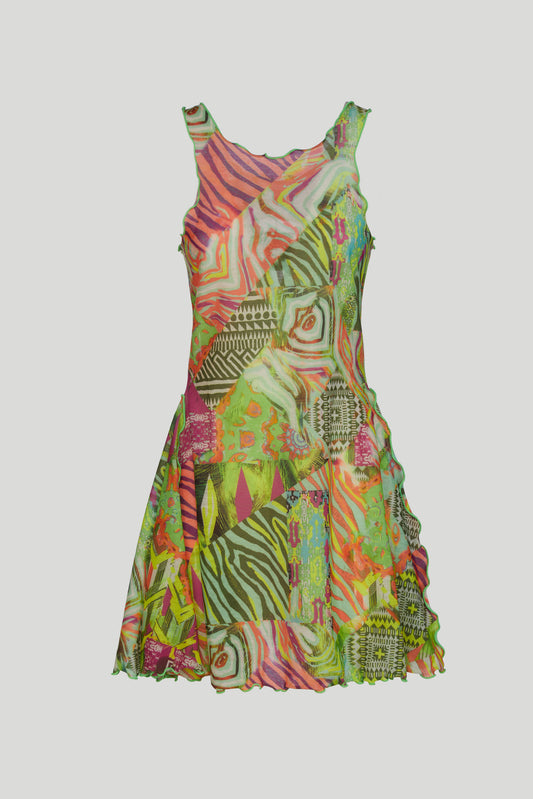 F ** k Short Dress with Green Pattern