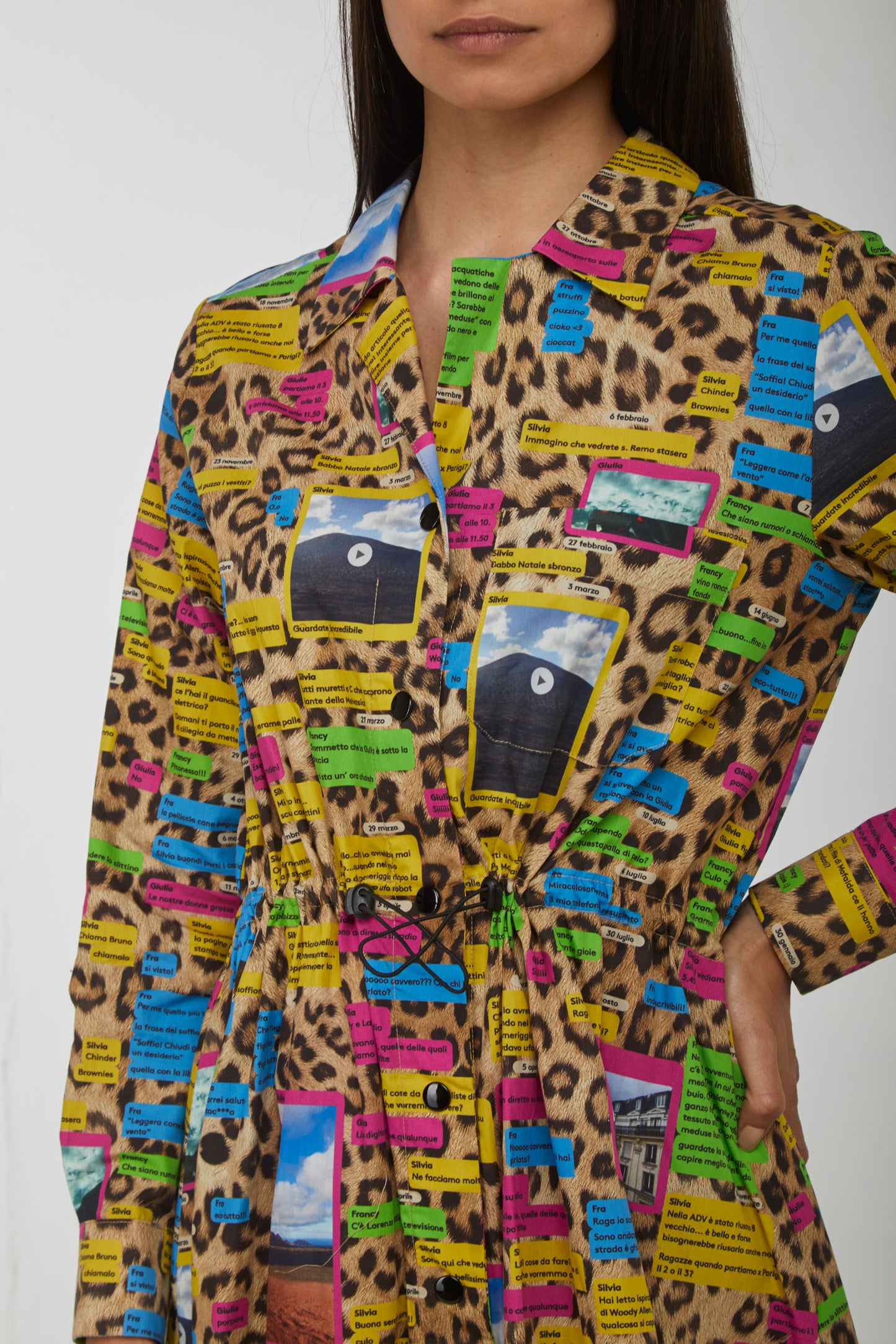 OTTOD'AME Abito Chemisier "Postcard" Leopardato