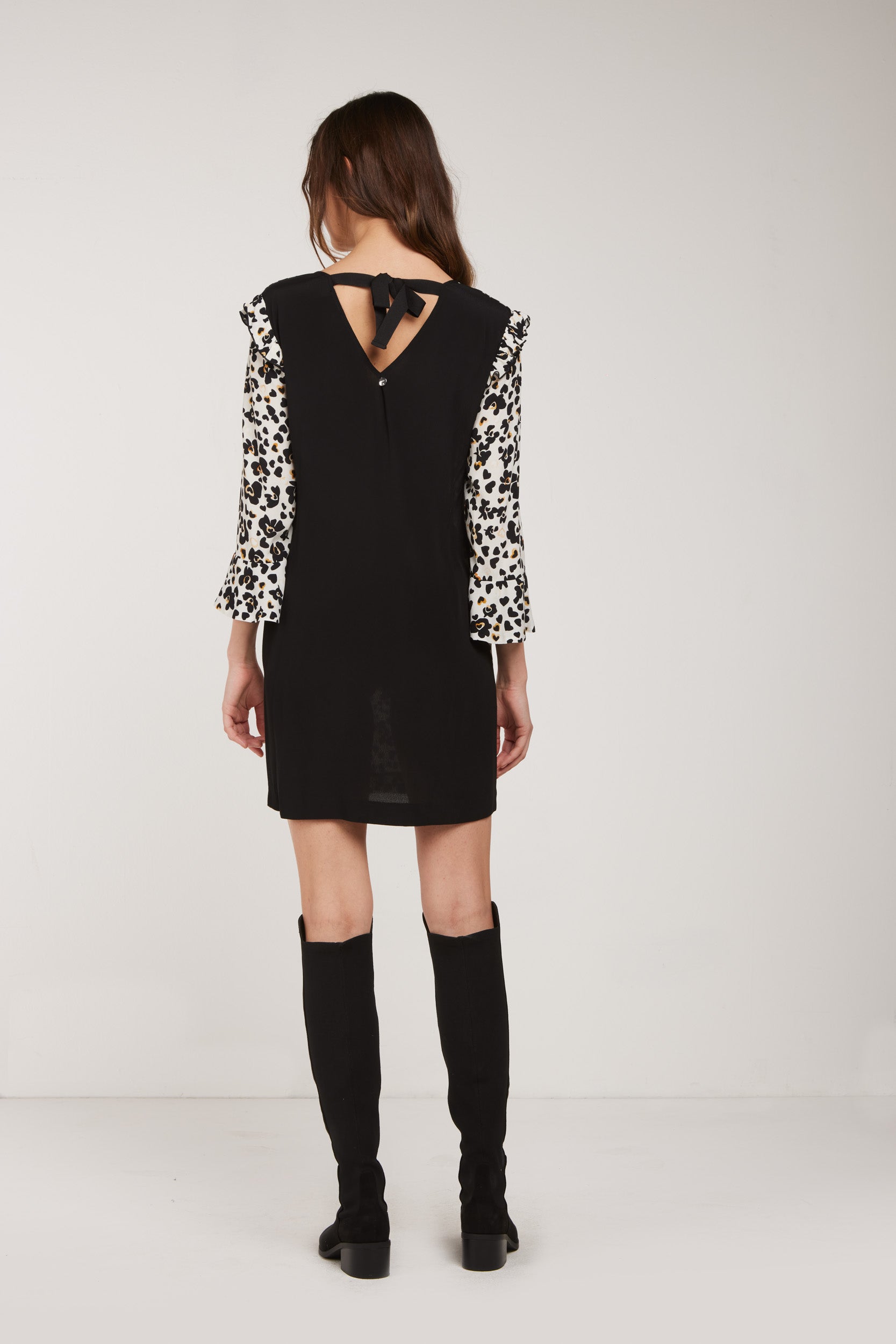 LIU-JO Black and White Micro Flowers Dress