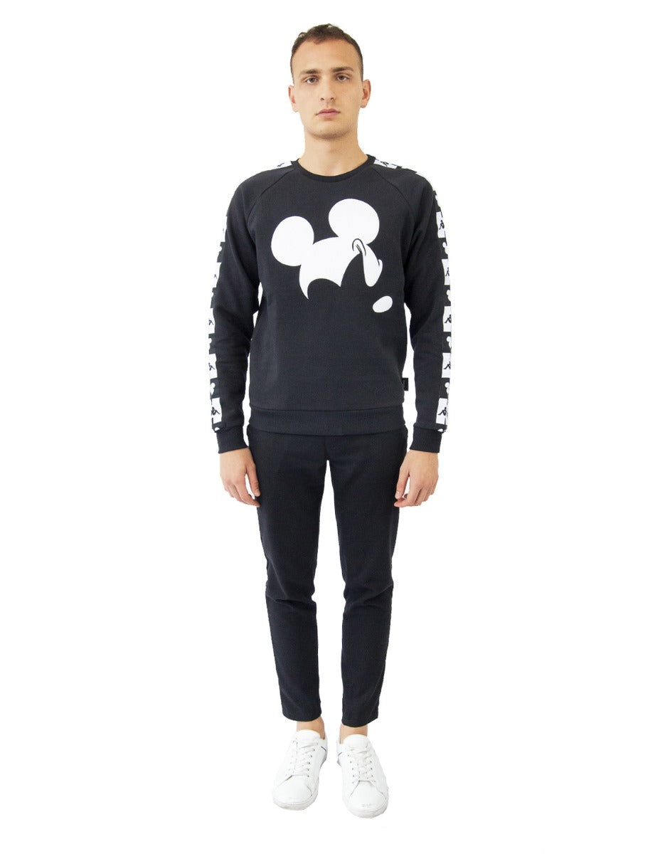 KAPPA Felpa Nera con Stampa Mickey Mouse Uomo