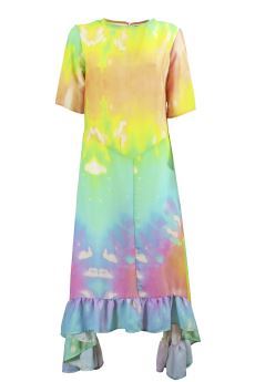 Tie-Dye Dress With White Rouches