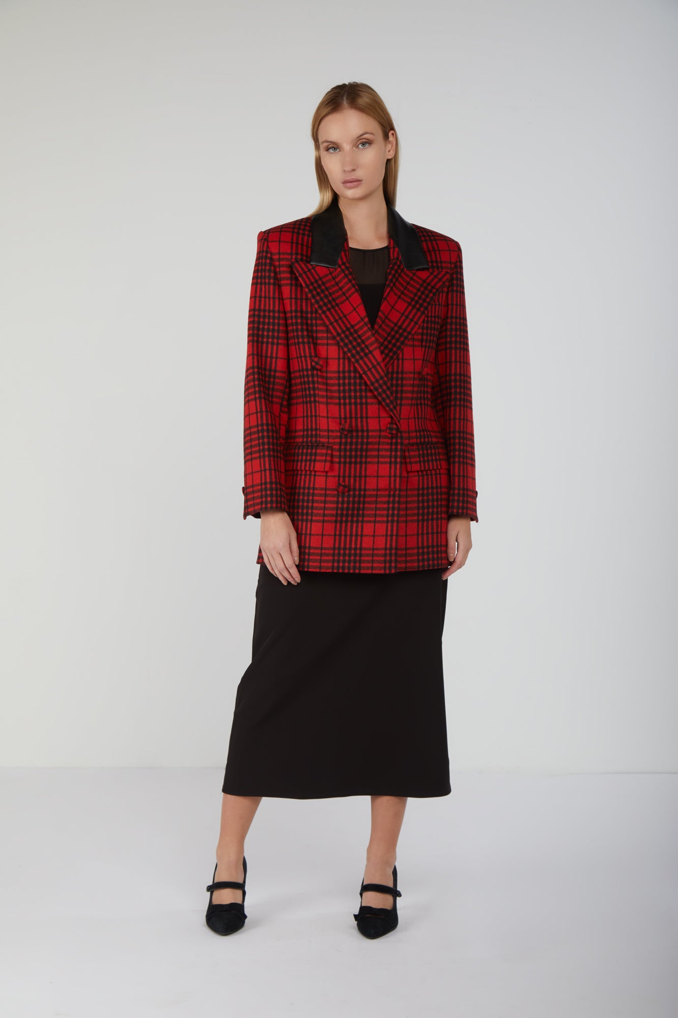NINEMINUTES Oversize Red and Black Checked Blazer