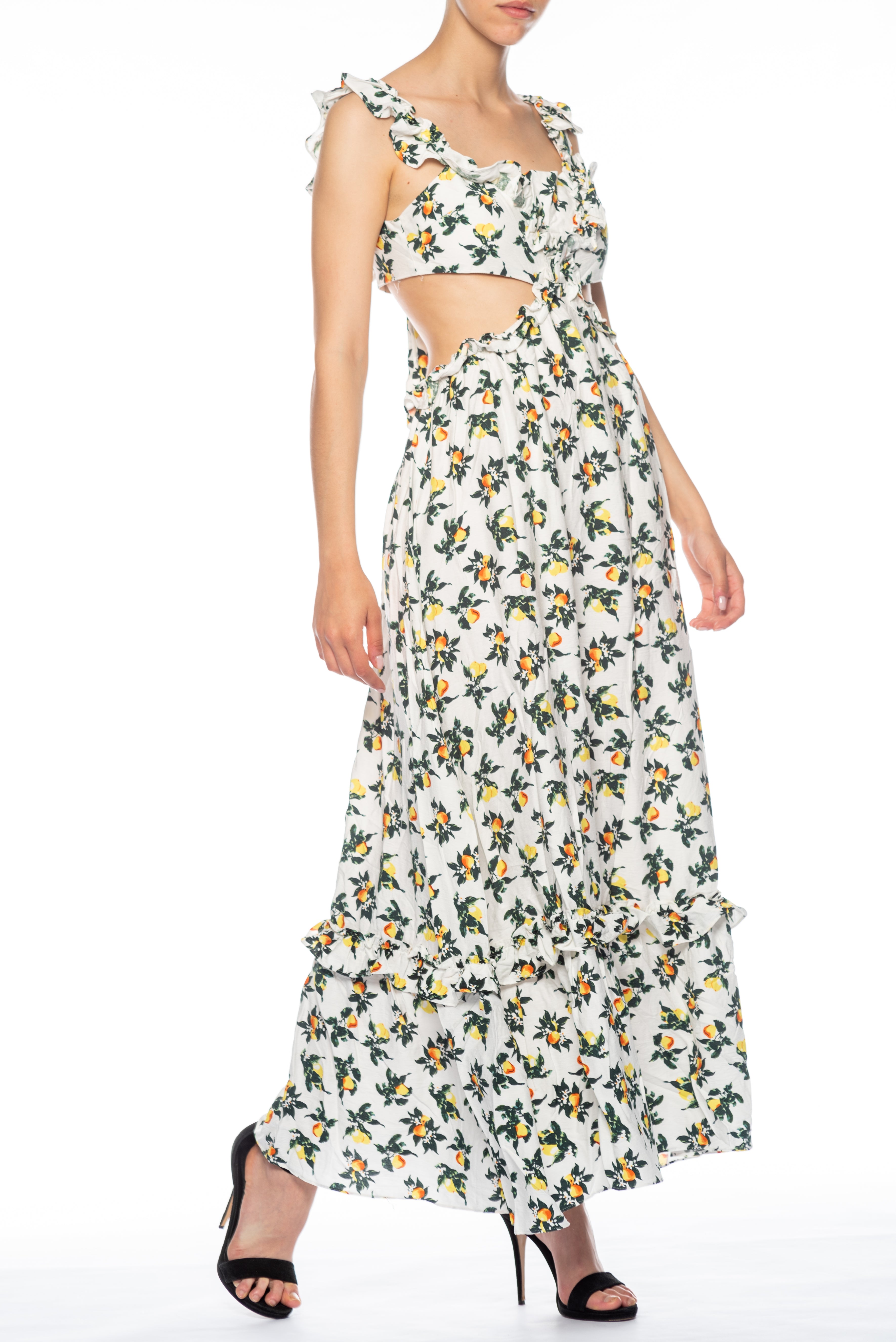 GLAMOROUS Abito Lungo Bianco con Stampa Limoni
