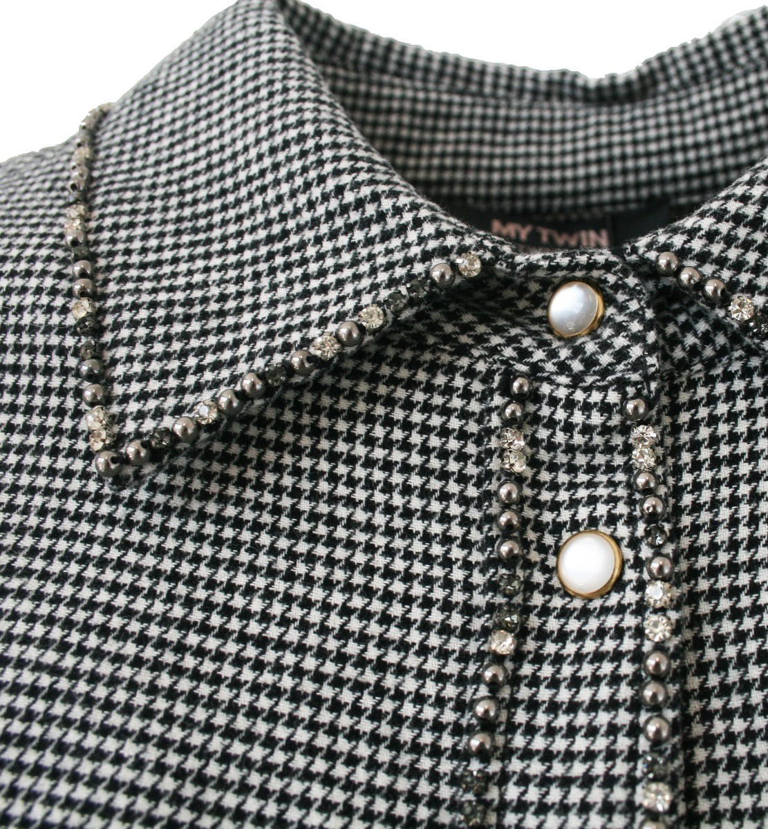 MY TWIN TWINSET Abito con Coulisse Checked Bianco e Nero