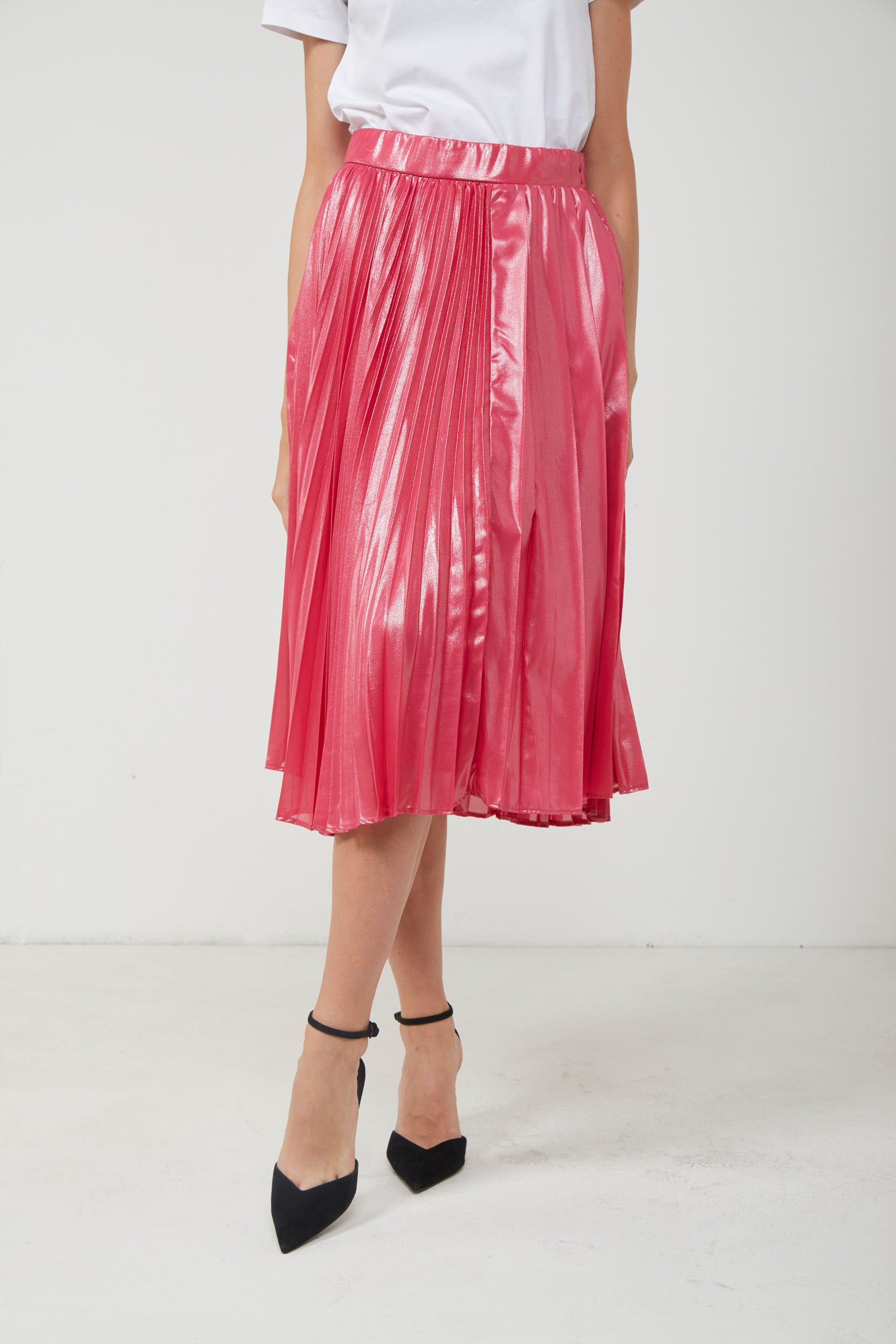 PINKO Fuchsia Laminated Pleated Skirt