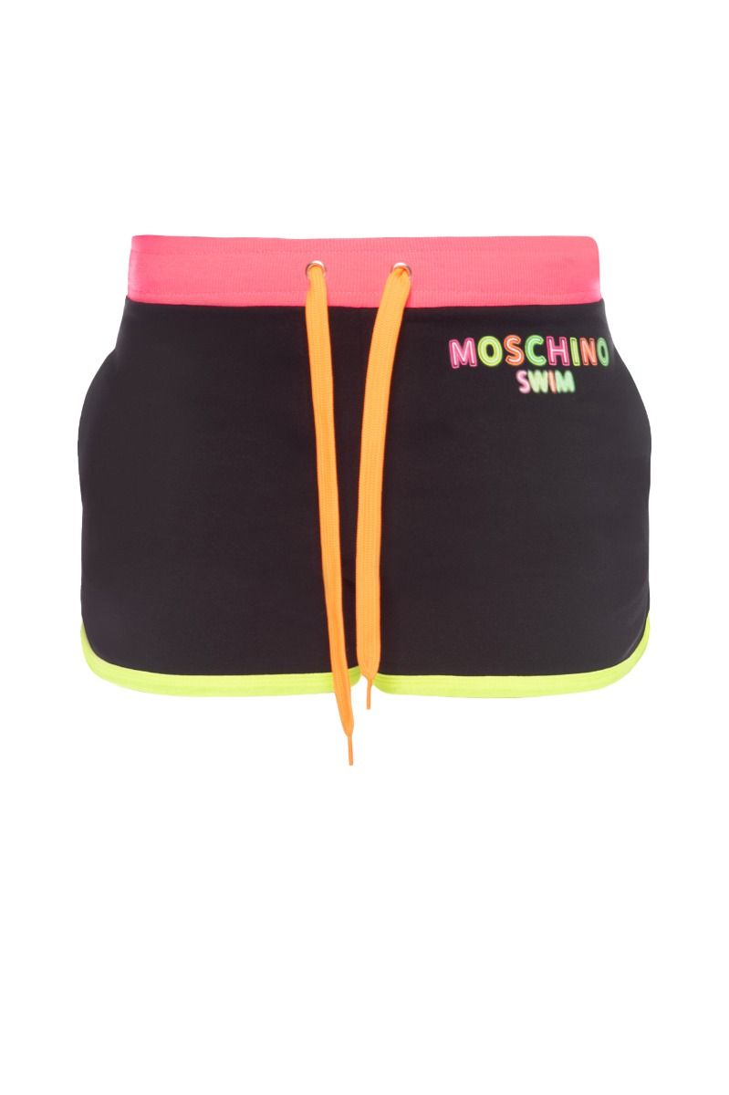 MOSCHINO Black Shorts with Fluo Multicolor Profiles
