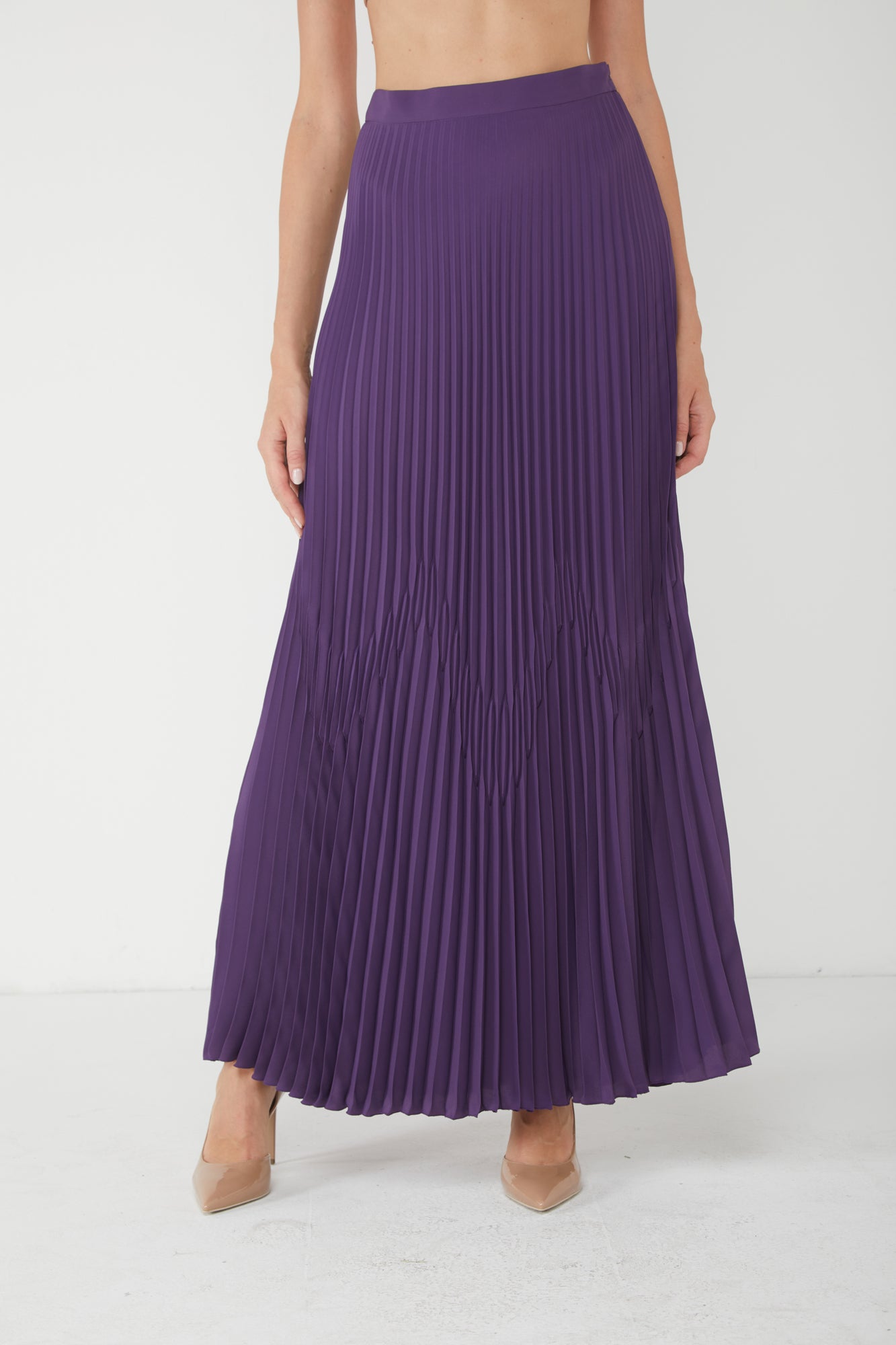 SILKE Long Purple Pleated Skirt