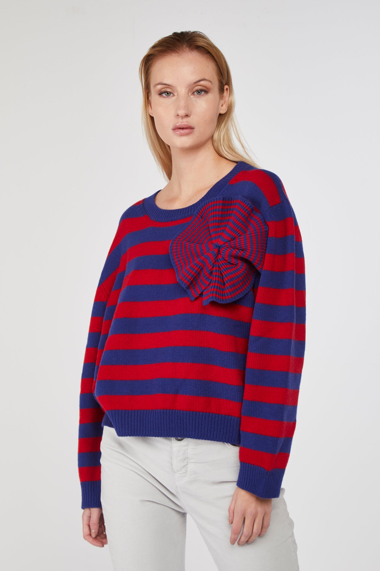 STELLA JEAN Striped Sweater with Optical Detail