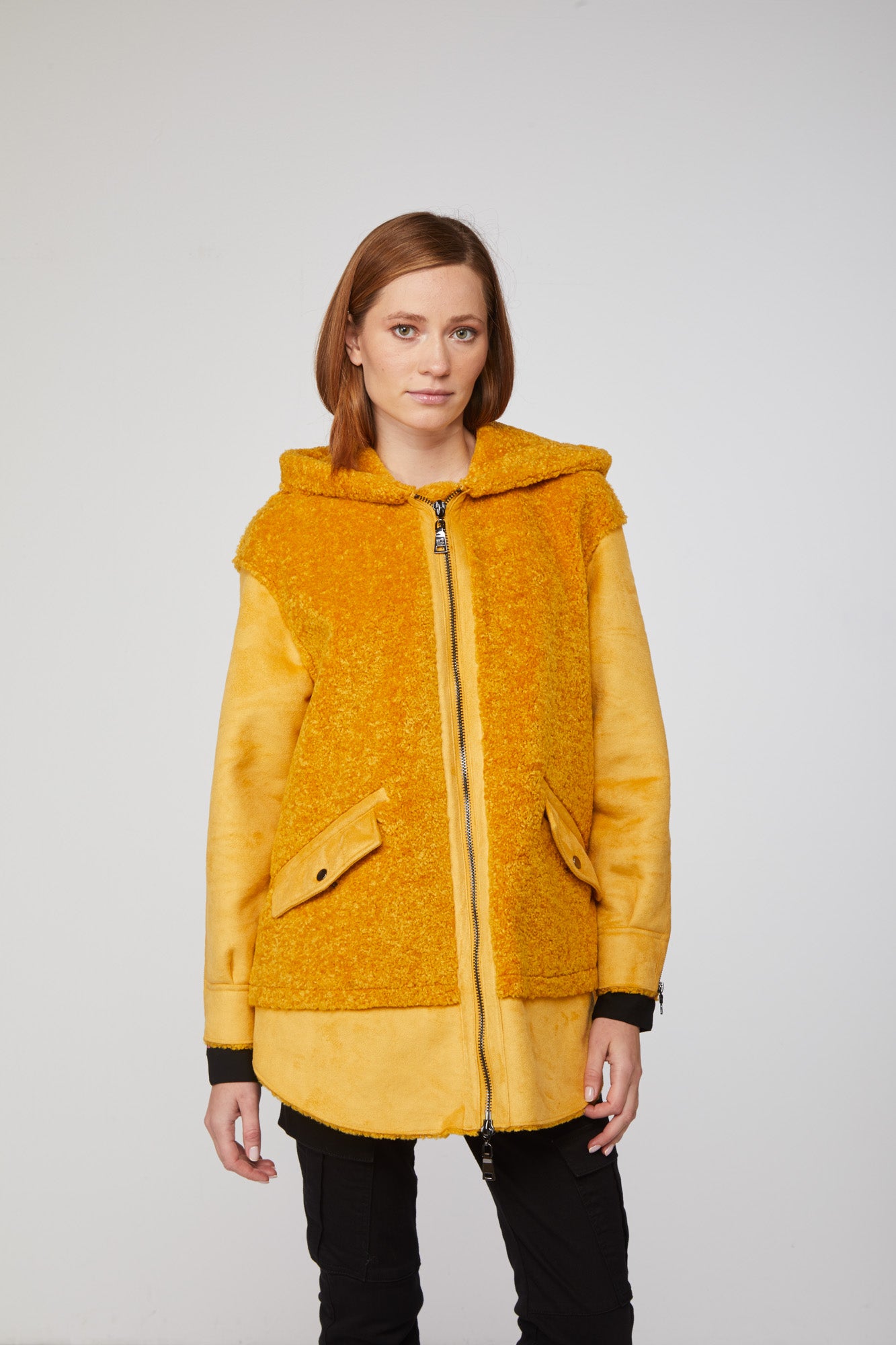 TWINSET Giacca Arancio in Camoscio con Cappuccio