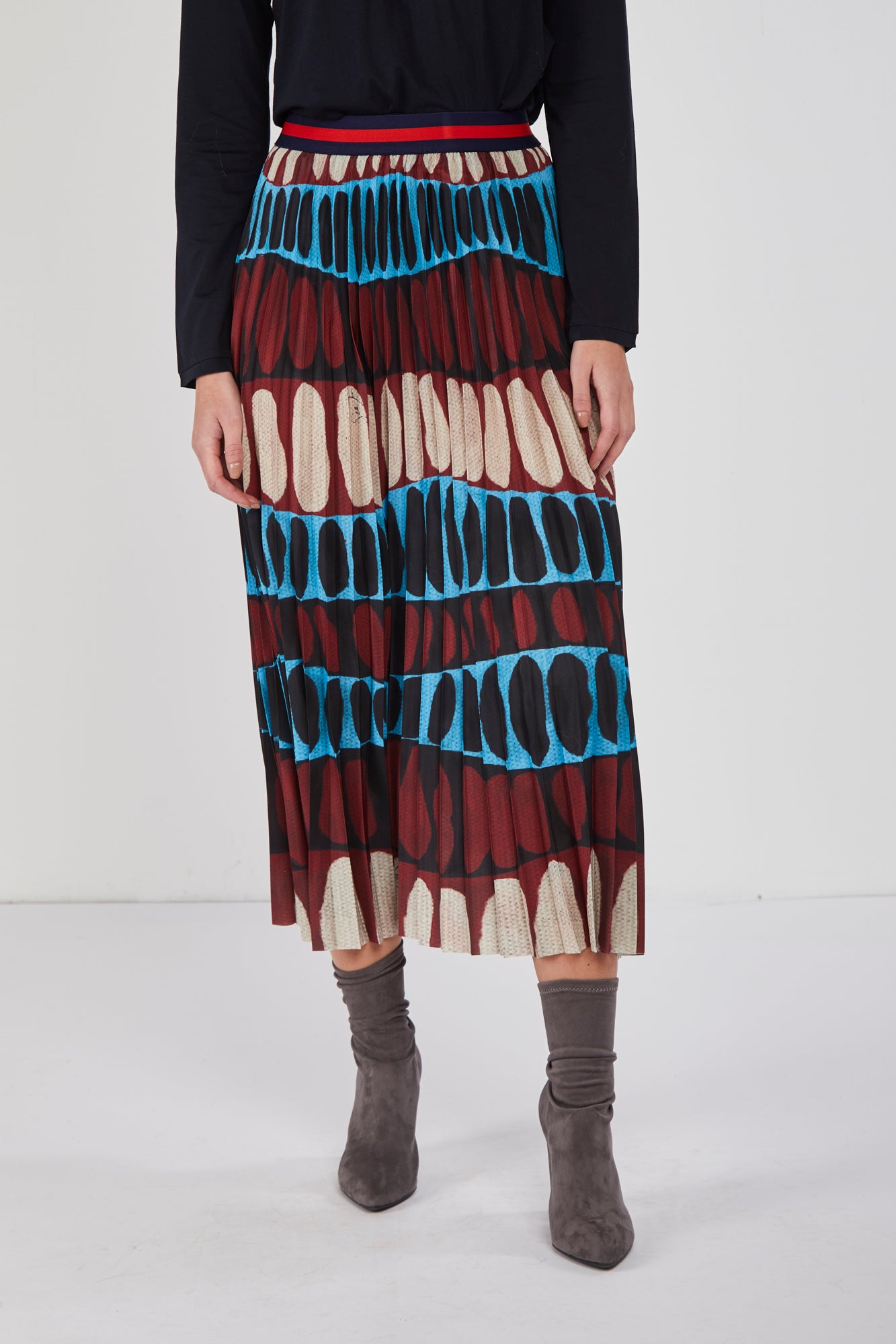 STELLA JEAN Tribal Print Midi Pleated Skirt