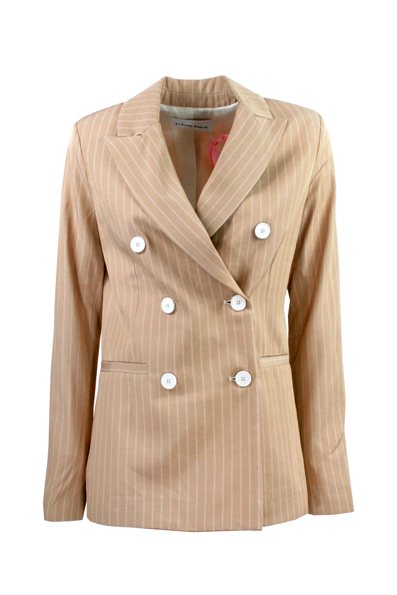 GIULIETTE BROWN Beige Pinstripe Double-Breasted Jacket