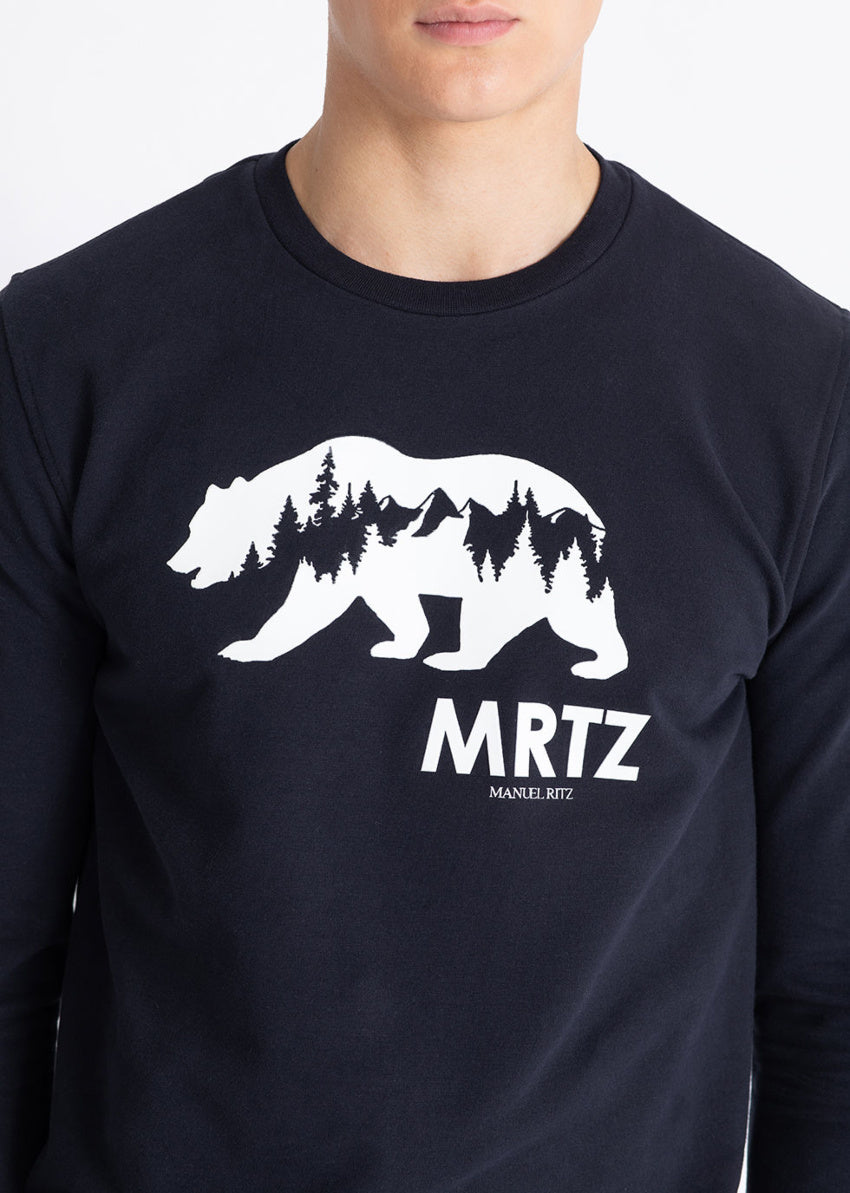 MANUEL RITZ Felpa Blu con Stampa Orso Mountain